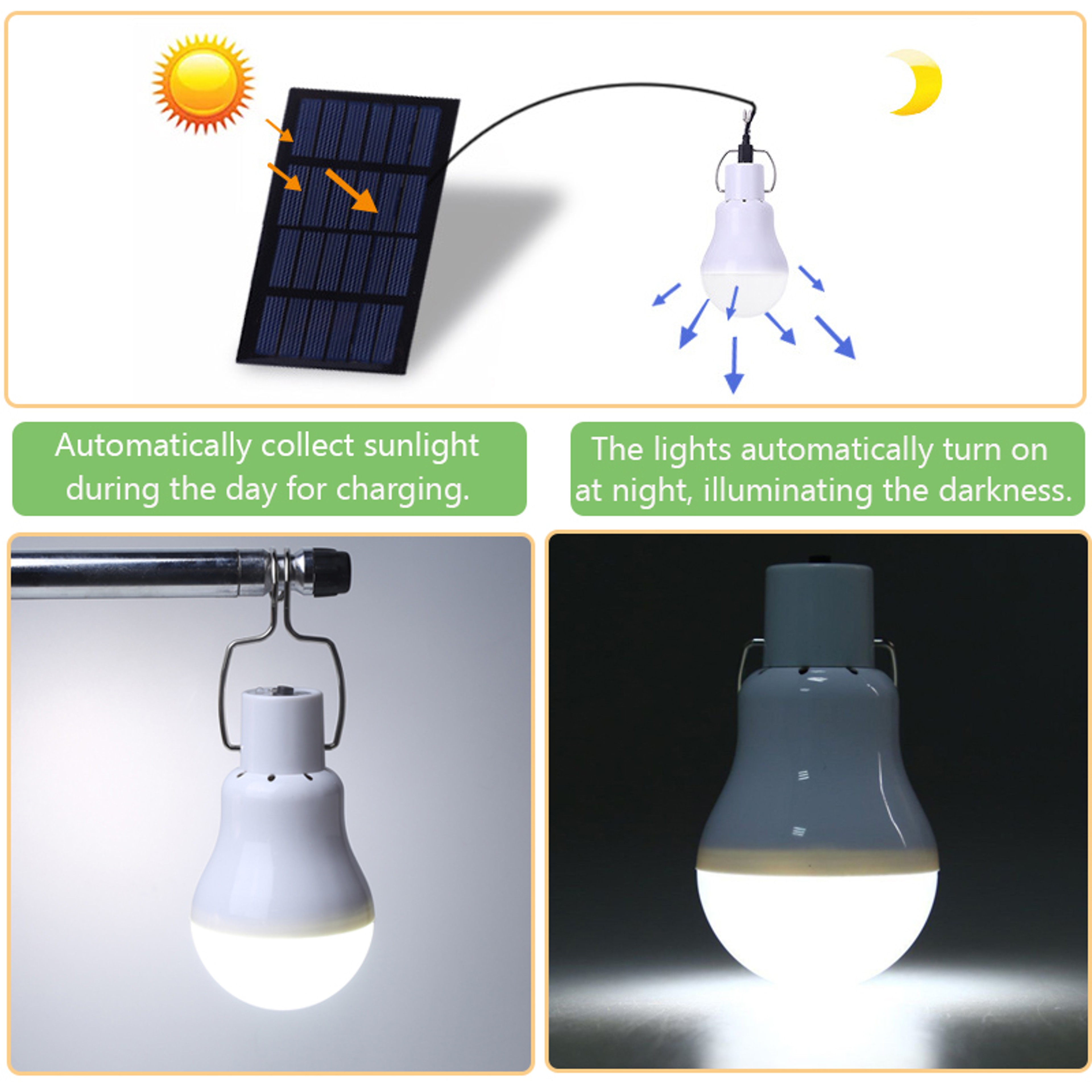 LED Solar Bulb with USB and Solar Charging, Waterproof Hanging Lamp for Garden Hiking Camping – view 4