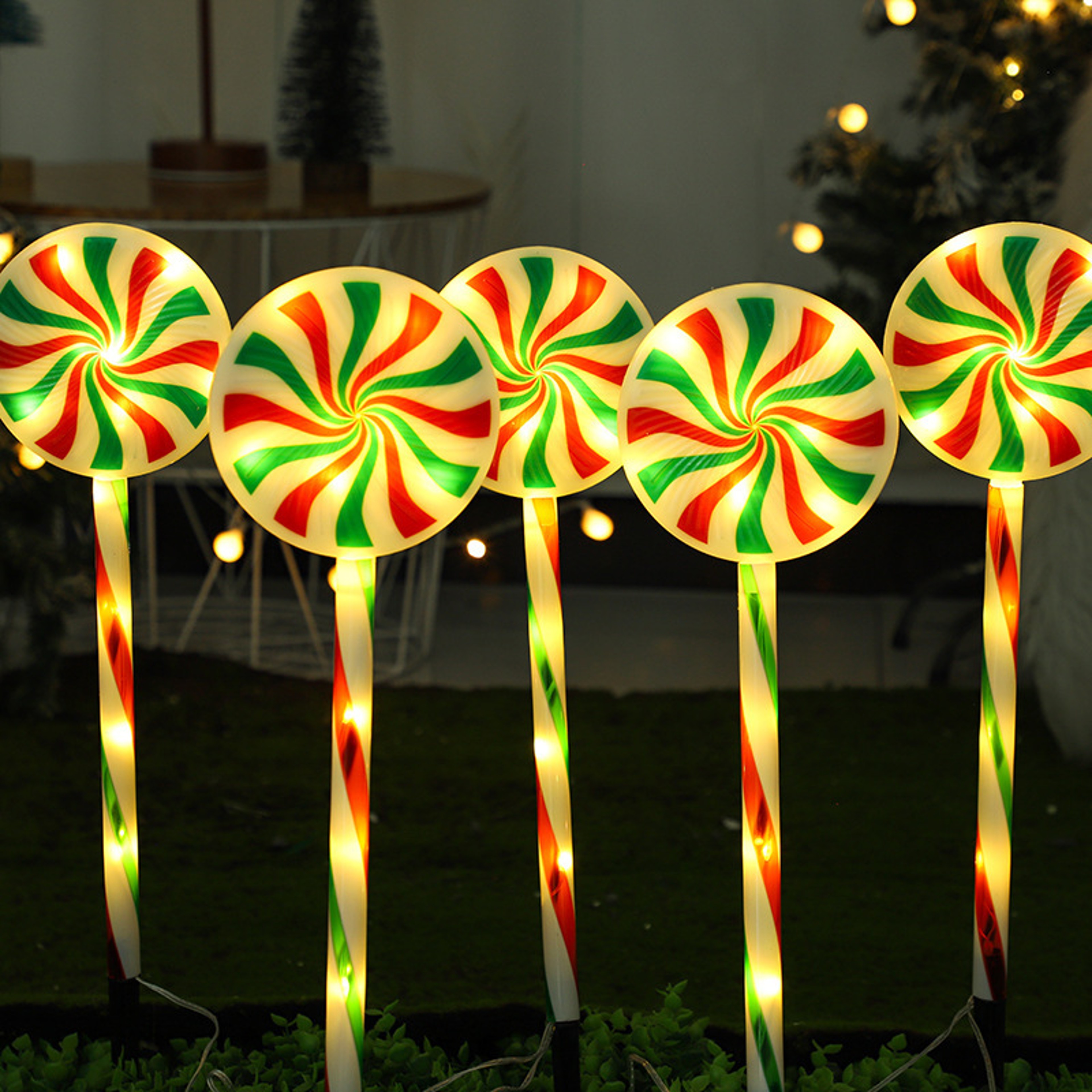 Candy Cane Stake Lights Christmas Solar Pathway Lights Waterproof Holiday Decorations Lawn Light 5