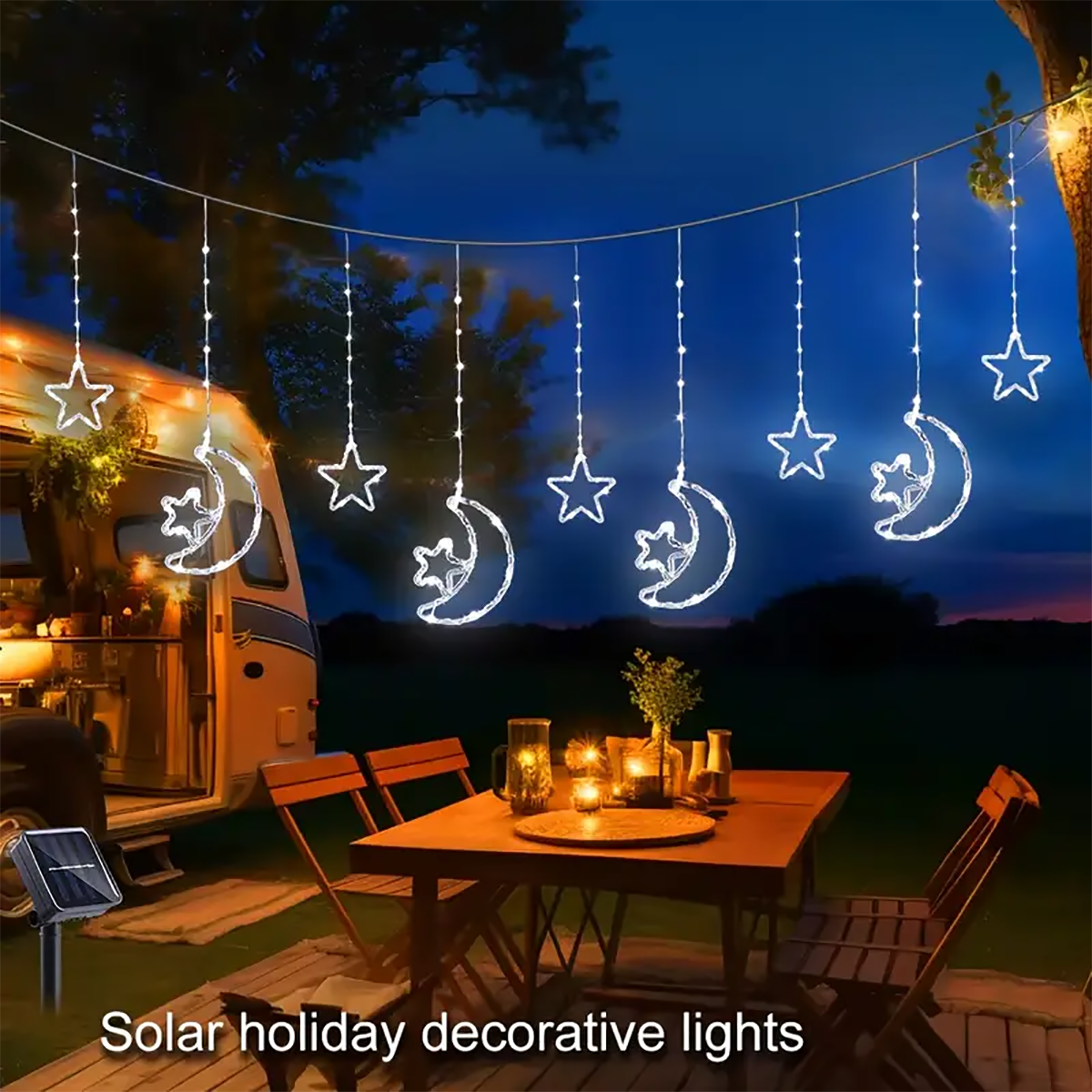 SolarPowered Stars And Moon Lights Waterproof Curtain String Lights For Outdoor Terraces Porches An