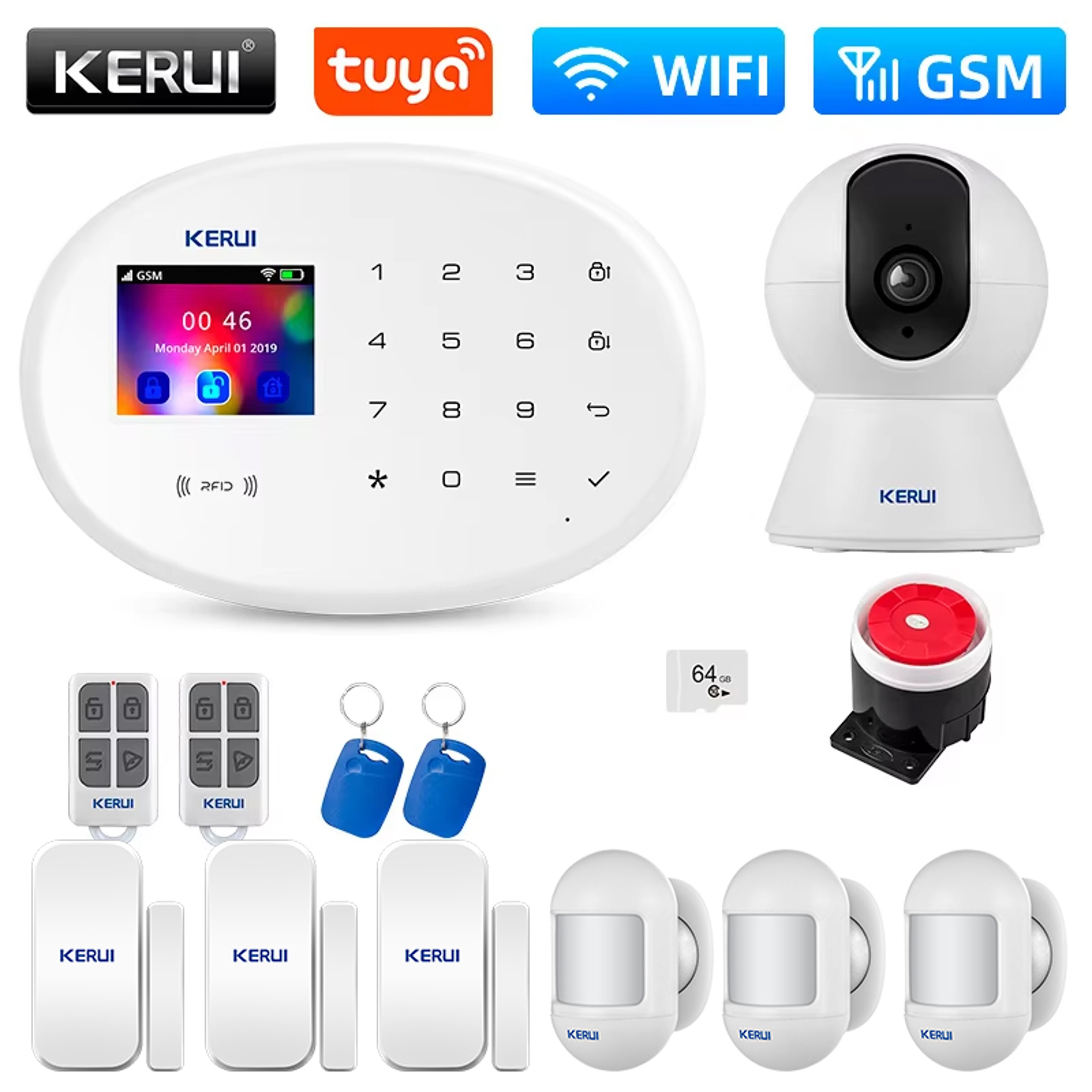WIFI GSM Home Security Protection Alarm System Kit  Tuya Smart Alexa Support Motion Detector 11