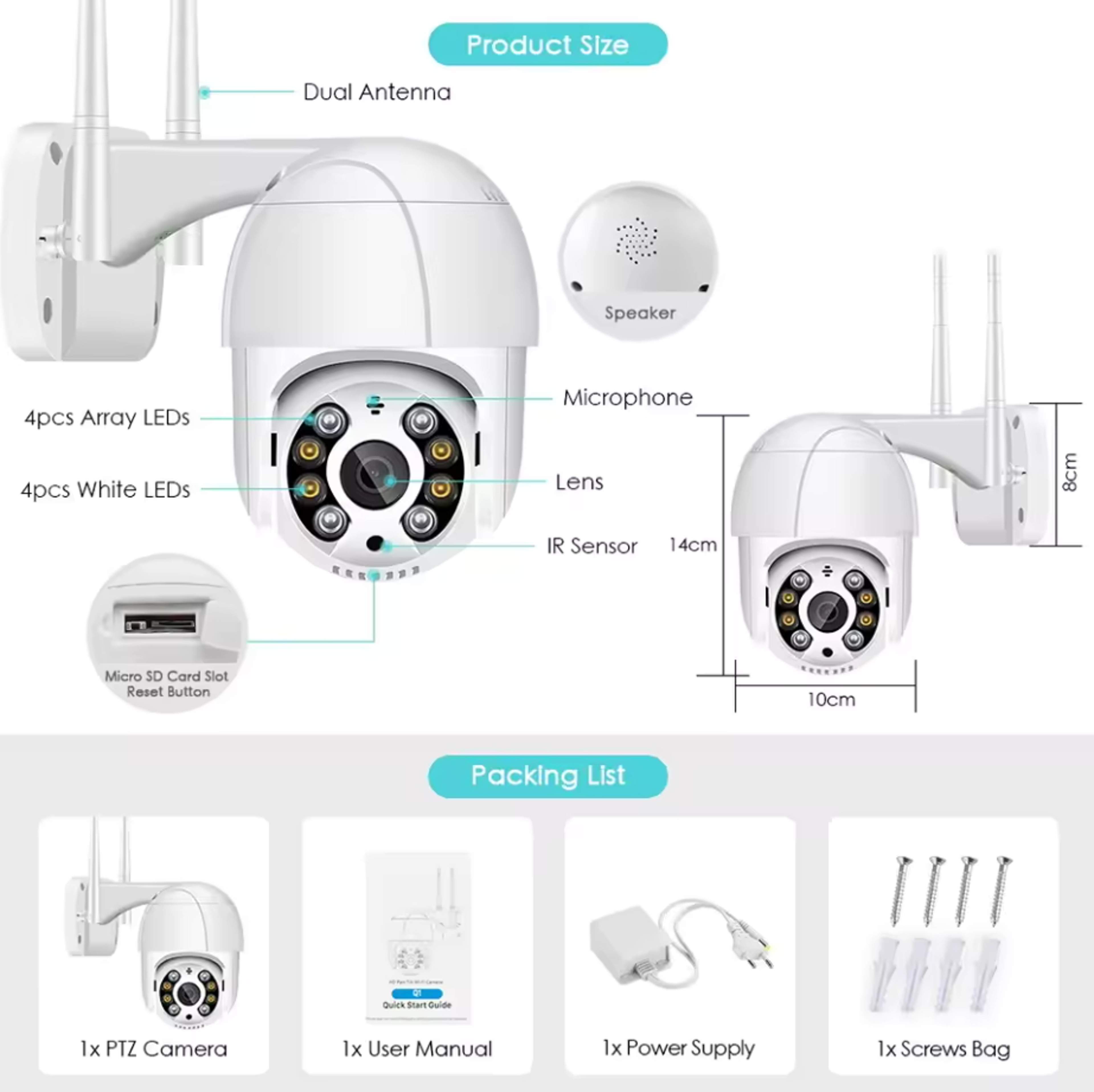 Wireless WIFI IP Camera, Speed Dome Auto Tracking, Smart Home Outdoor Surveillance Camera – view 1