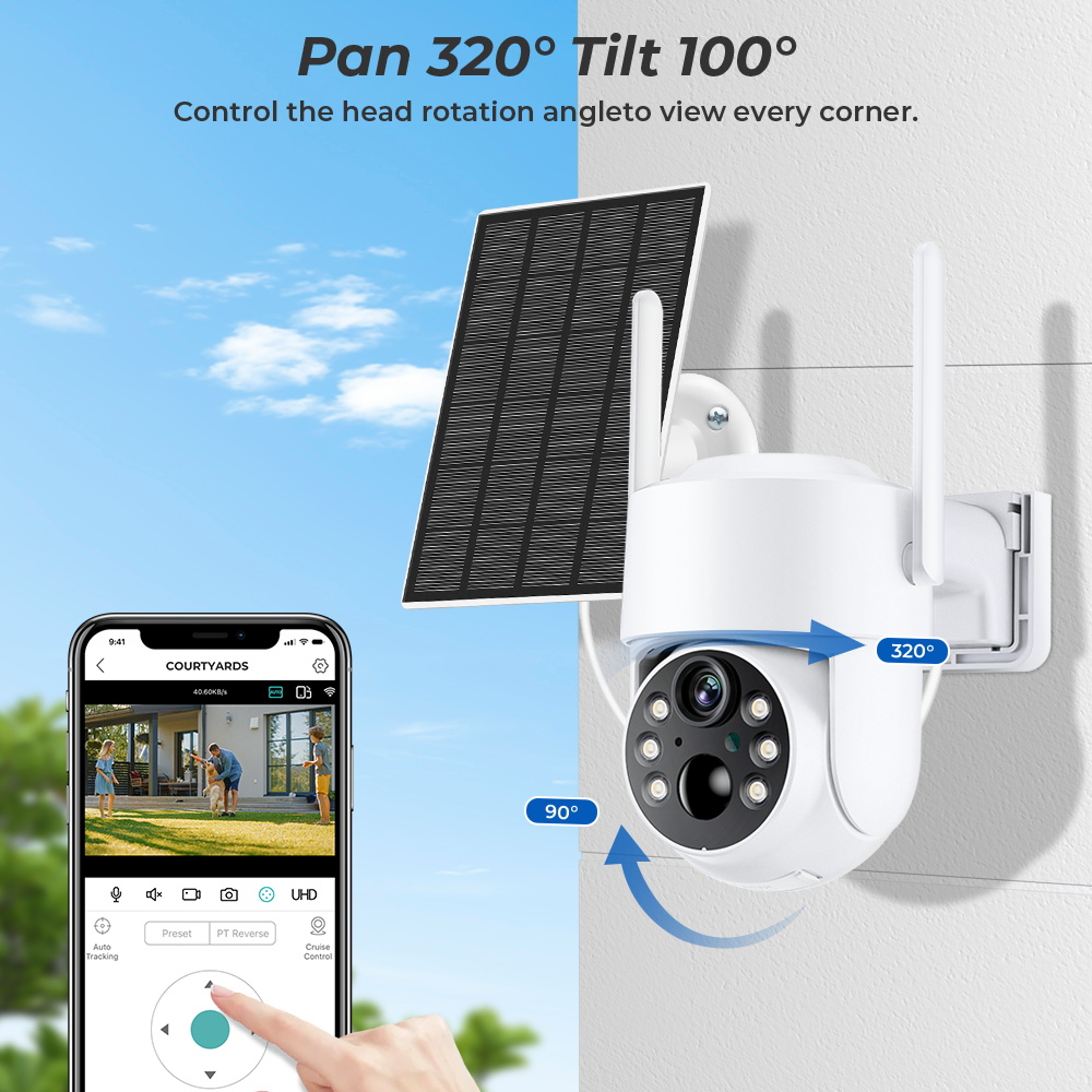 Outdoor WiFi PTZ Camera HD Wireless Solar IP Camera Builtin Battery Long Time Standby 2