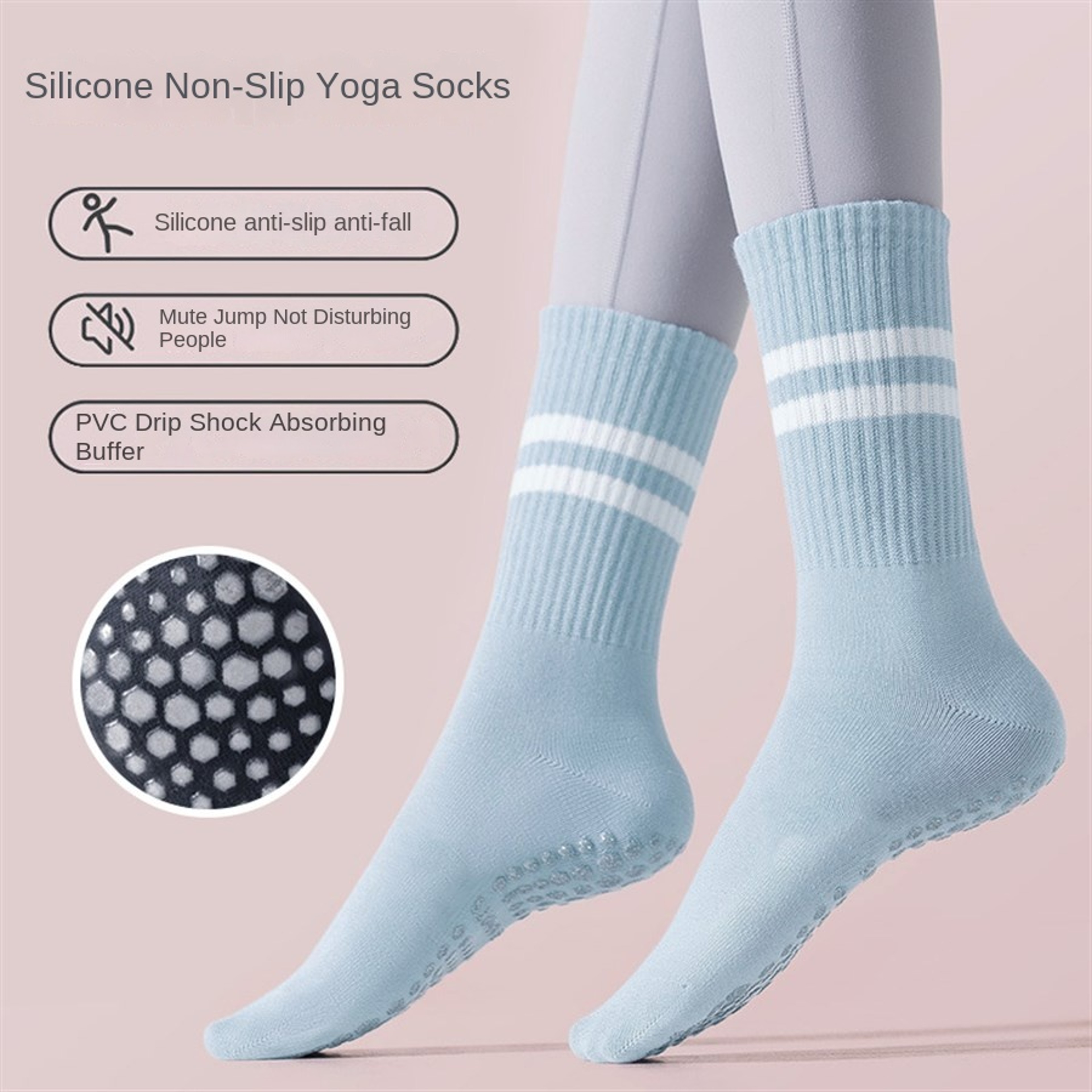 Women's Yoga Socks, Anti-Slip Pilates Socks, Skipping Rope Sports Socks, Double Bar Mid Leg Socks for Indoor Workouts – view 5