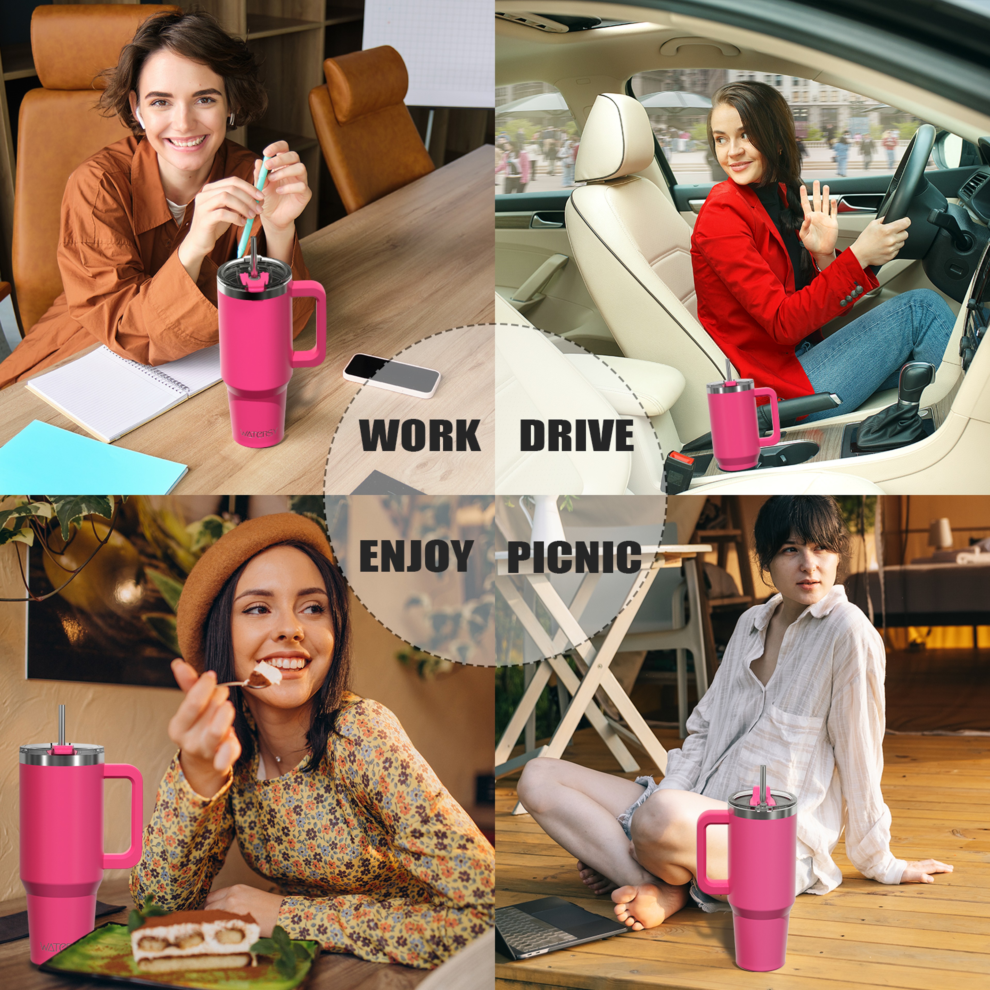 Stainless Steel Insulated Cup, Thermal Tumbler with Handle and Straw, Leak-Proof Mug for Hot and Cold Drinks – view 6