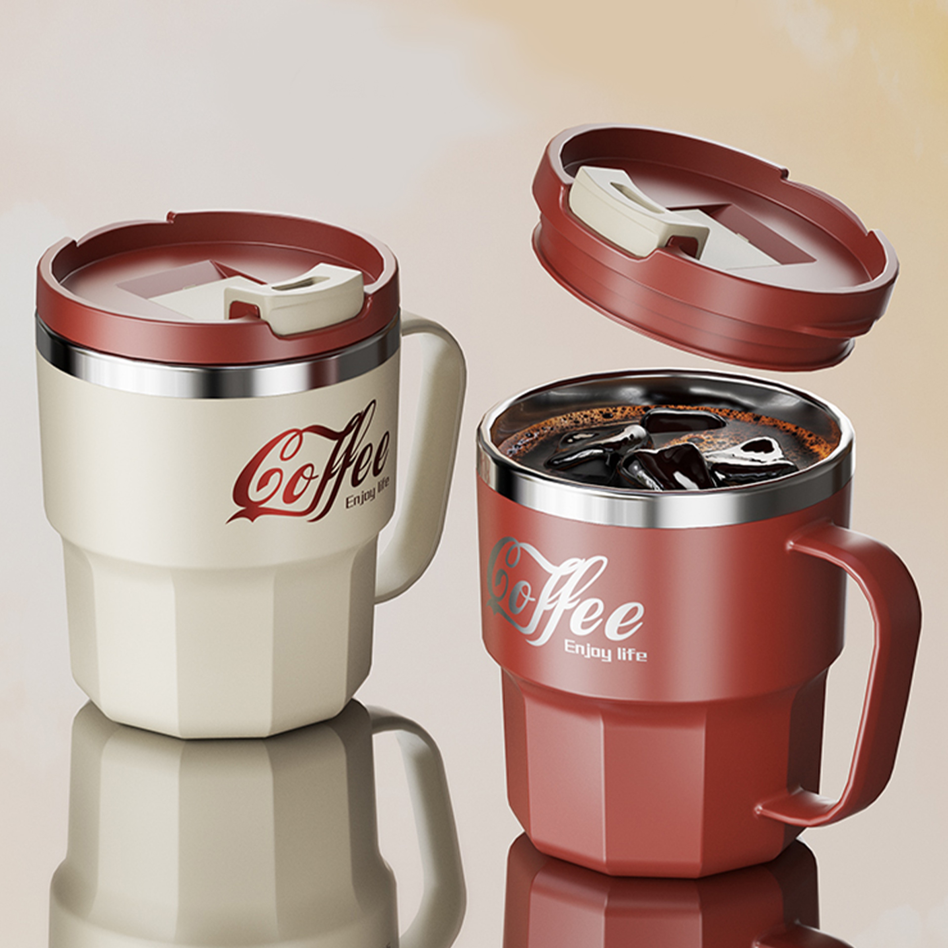 Insulated Coffee Mug Stainless Steel Drinkware With Lid  Handle Double Layer Reusable Coffee Cup Fo 1