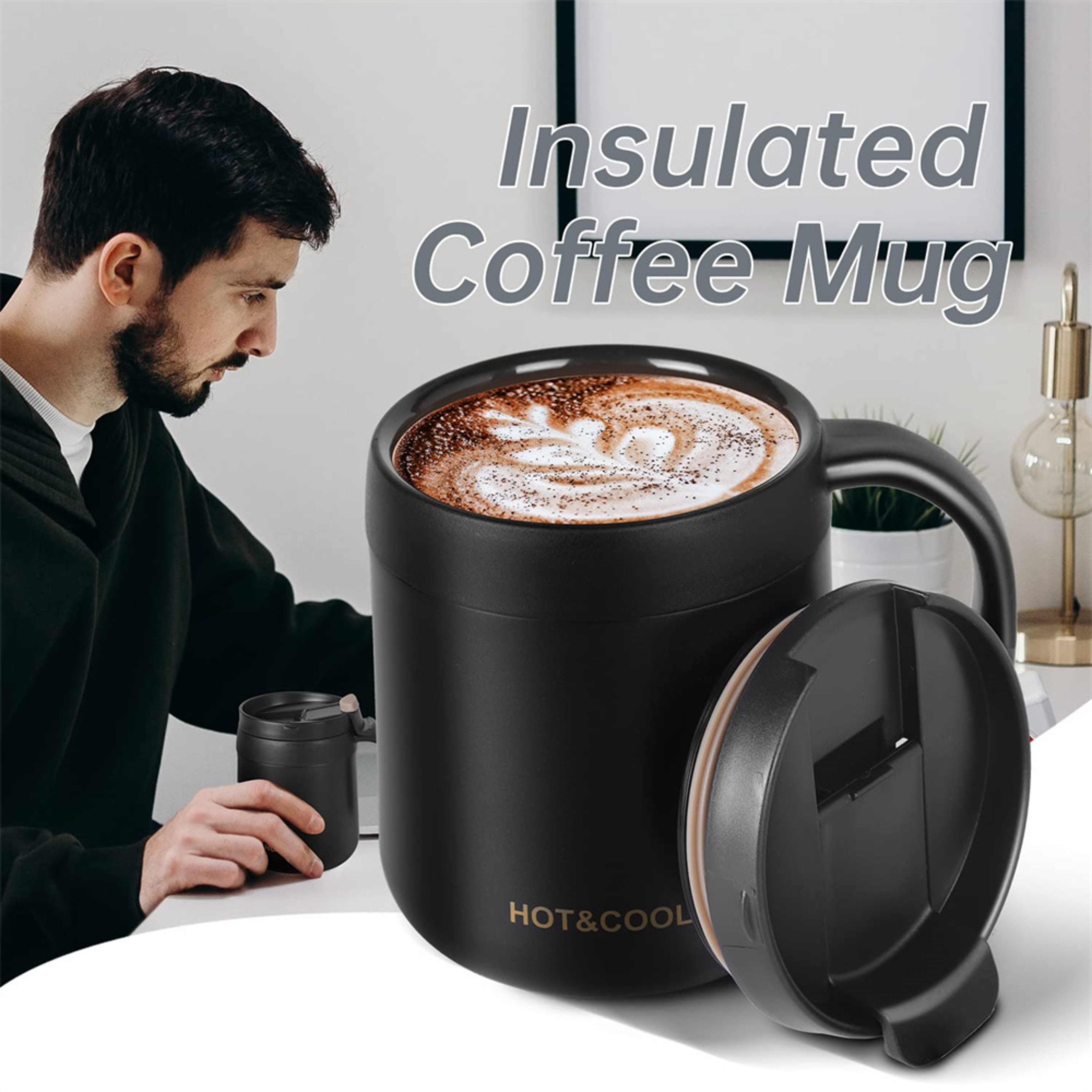 Stainless Steel Insulated Coffee Mug 350ml With Handle Thermal Tea Cup For Coffee Travel Office 3