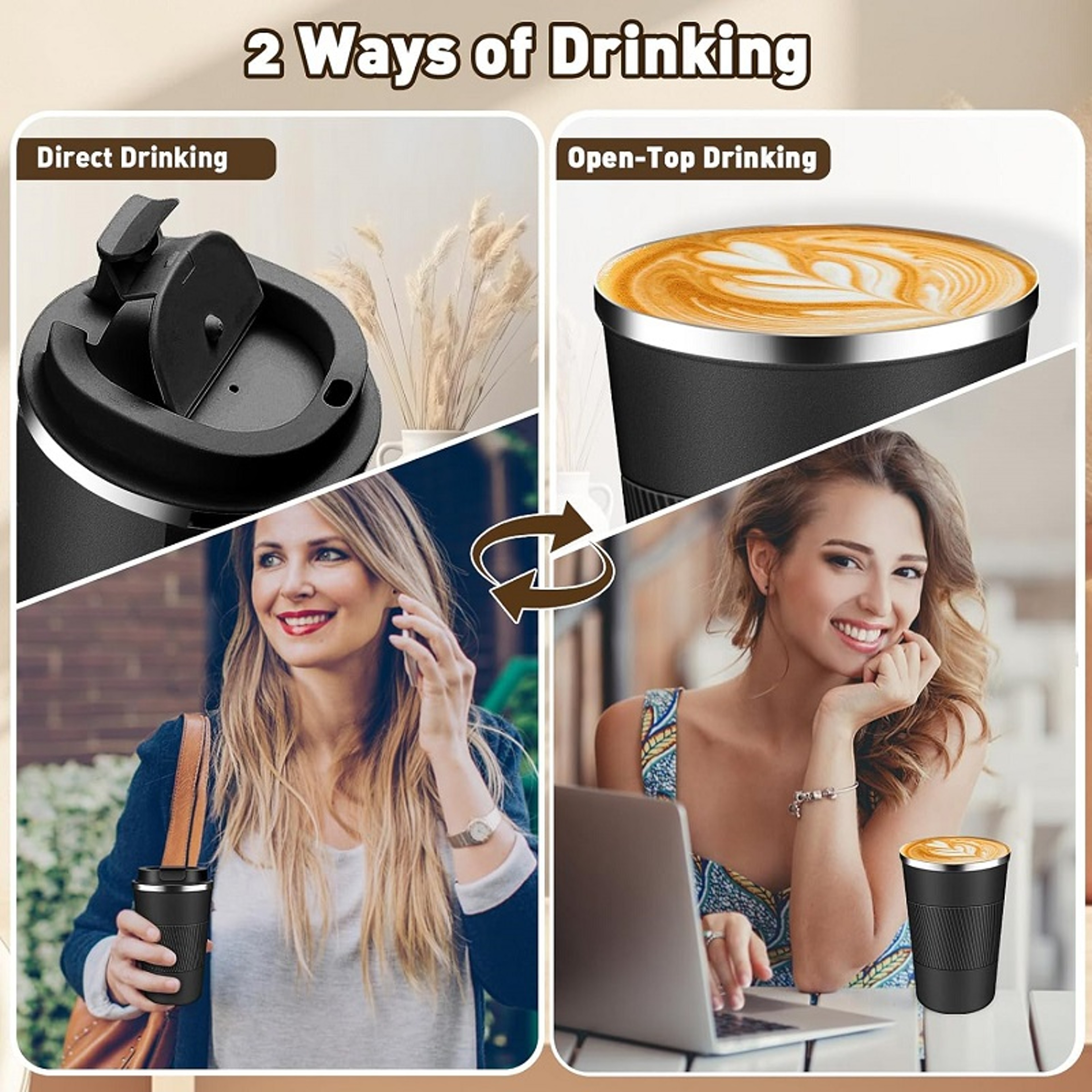 Insulated Stainless Steel Coffee Mug Thermal Travel Mug LeakProof Reusable Bottle For Hot  Cold Dri 6