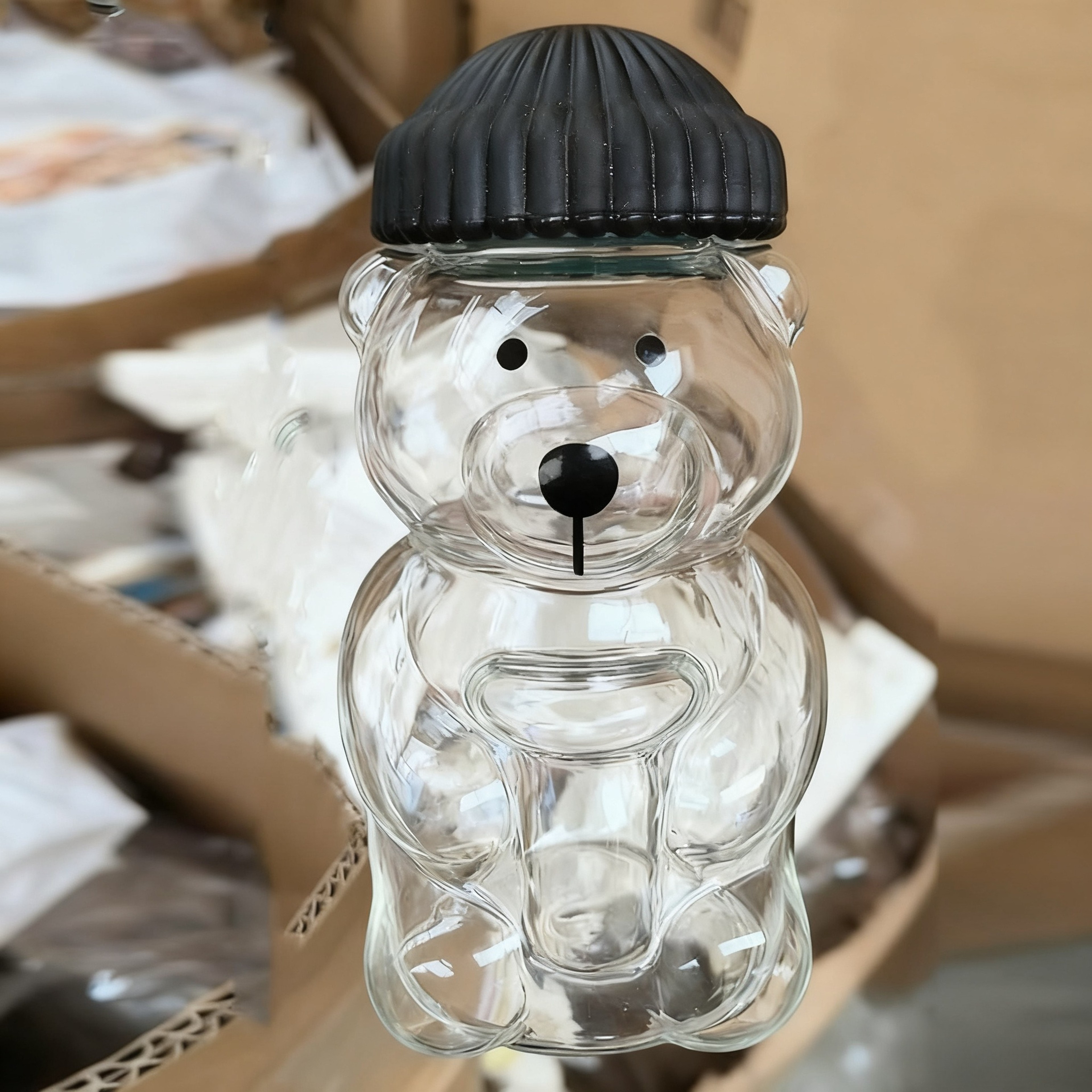New Cartoon Bear Shaped Coffee Mug Cute Bear Mug Glass Cup With Straw Transparent Milk Coffee Water 6