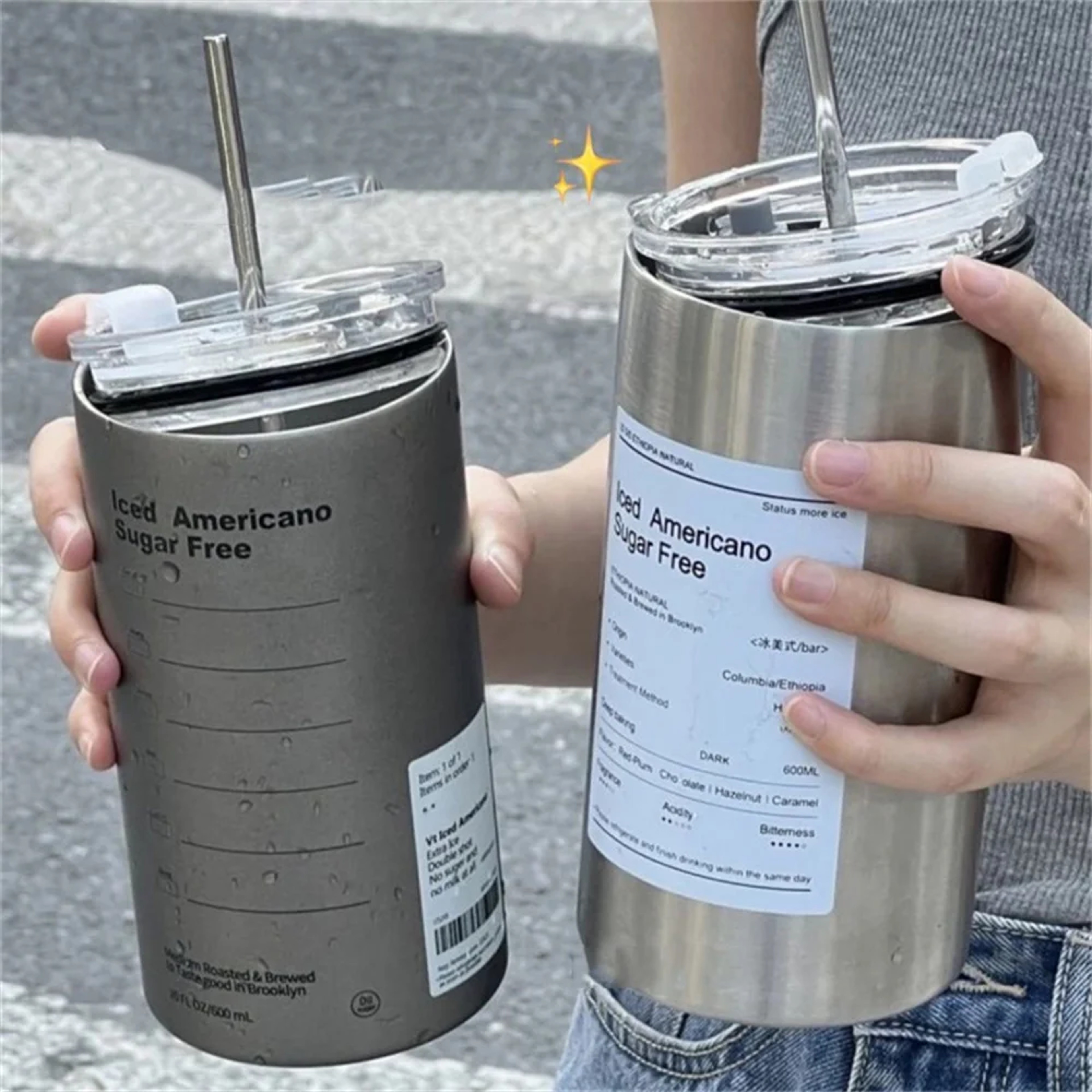 Portable Thermos Cup With Straw 304 Stainless Steel Coffee Mug Thermal Insulated Water Bottle 0