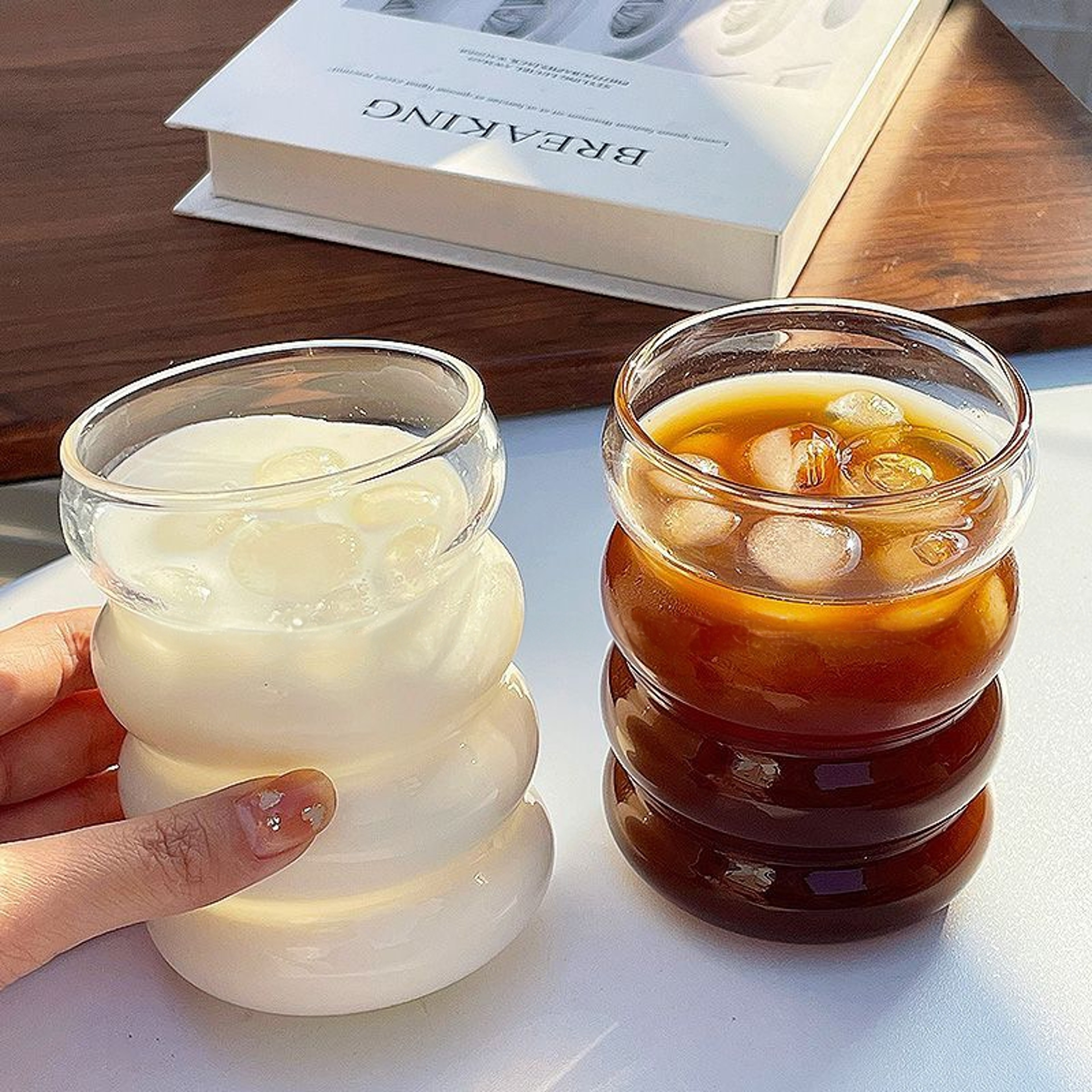 Creative Wave Shape Iced Coffee Tumbler Cup Transparent Drinking Glass Ripple Water Juice Milk Tea  0