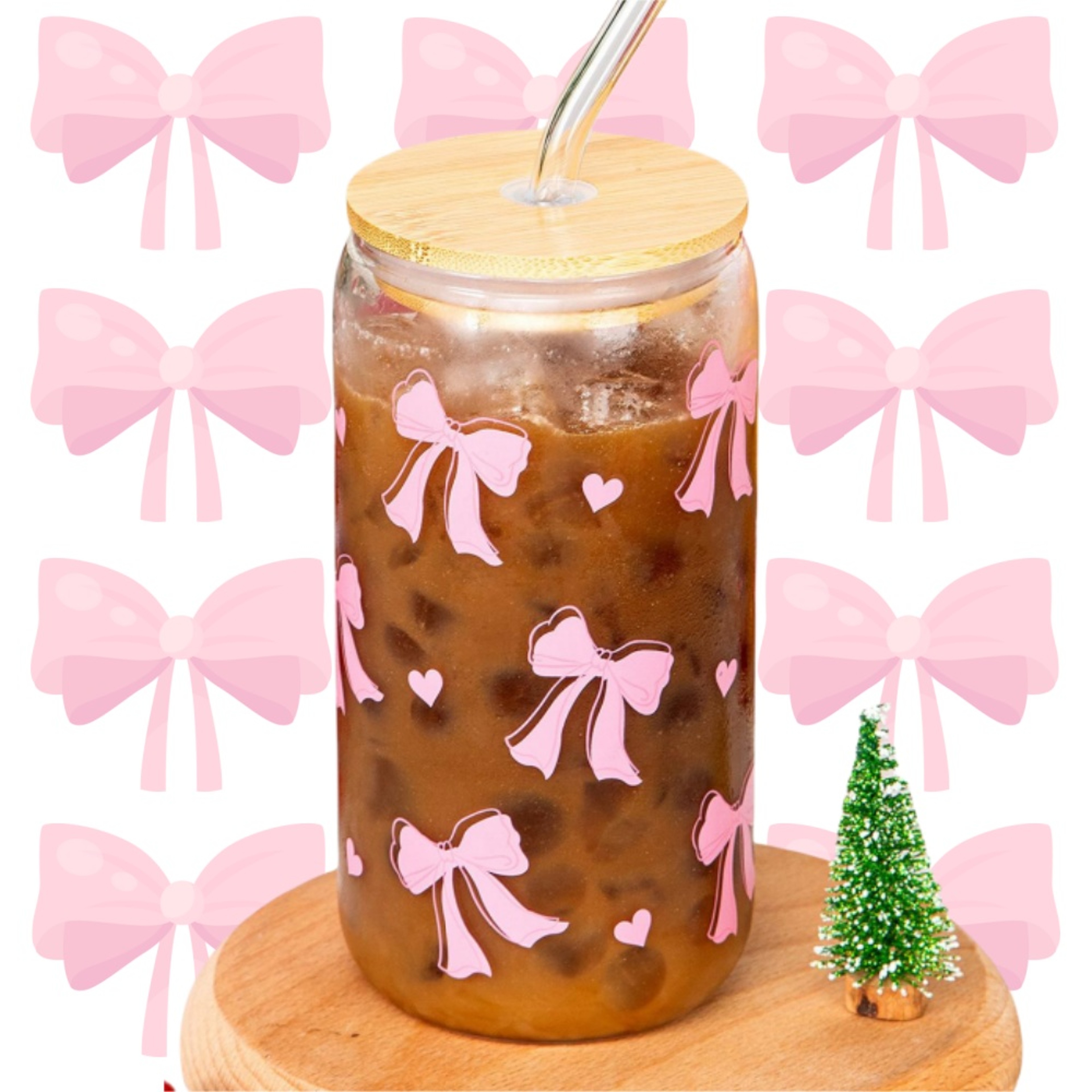 Cherry Bow Glass Tumbler Mason Jar Shaped Water Bottle With Lid And Straw For Iced Coffee Juice 1