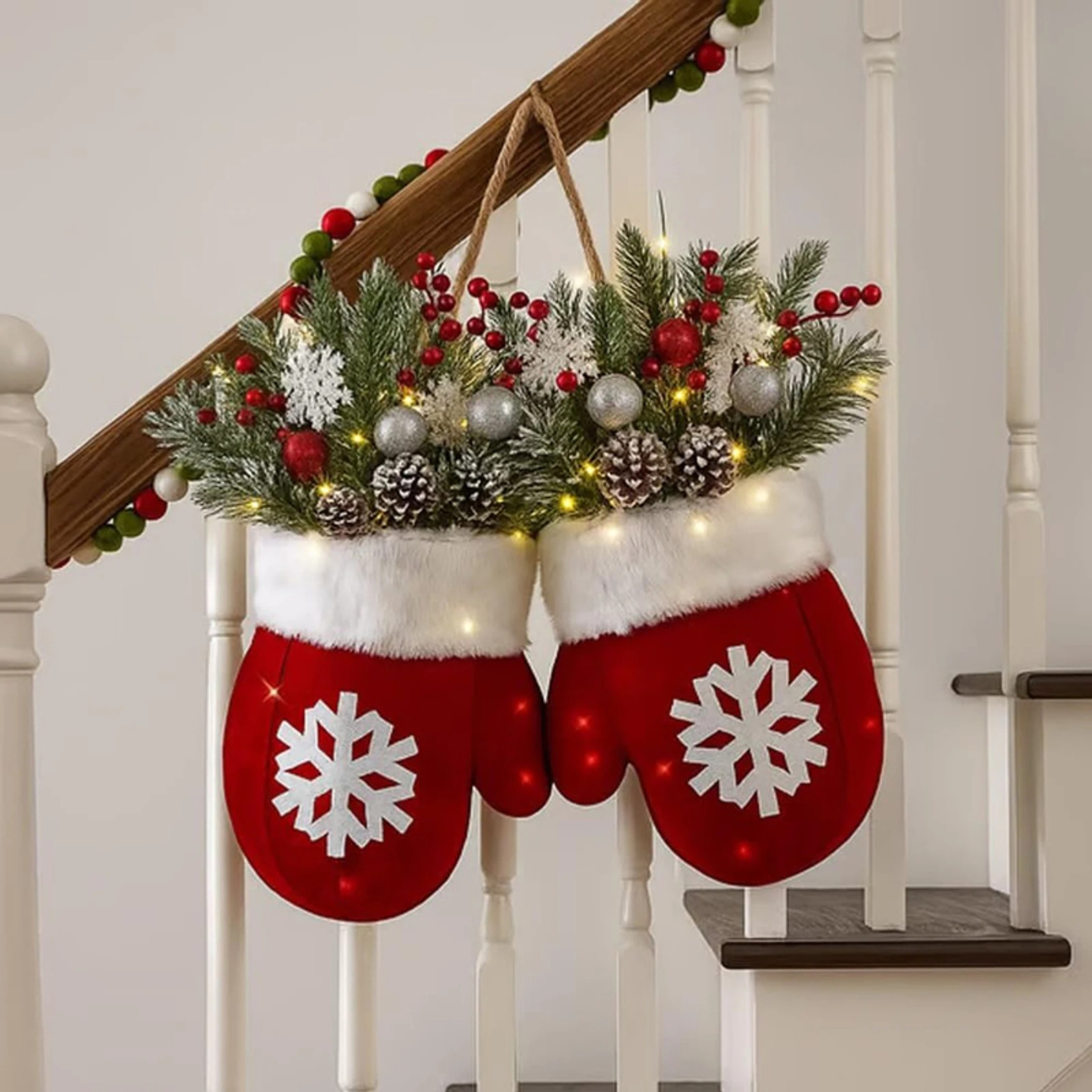 Christmas Garland Creative Glove Shaped Simulated Flower Decor Wreath Window Door Gate Decoration D