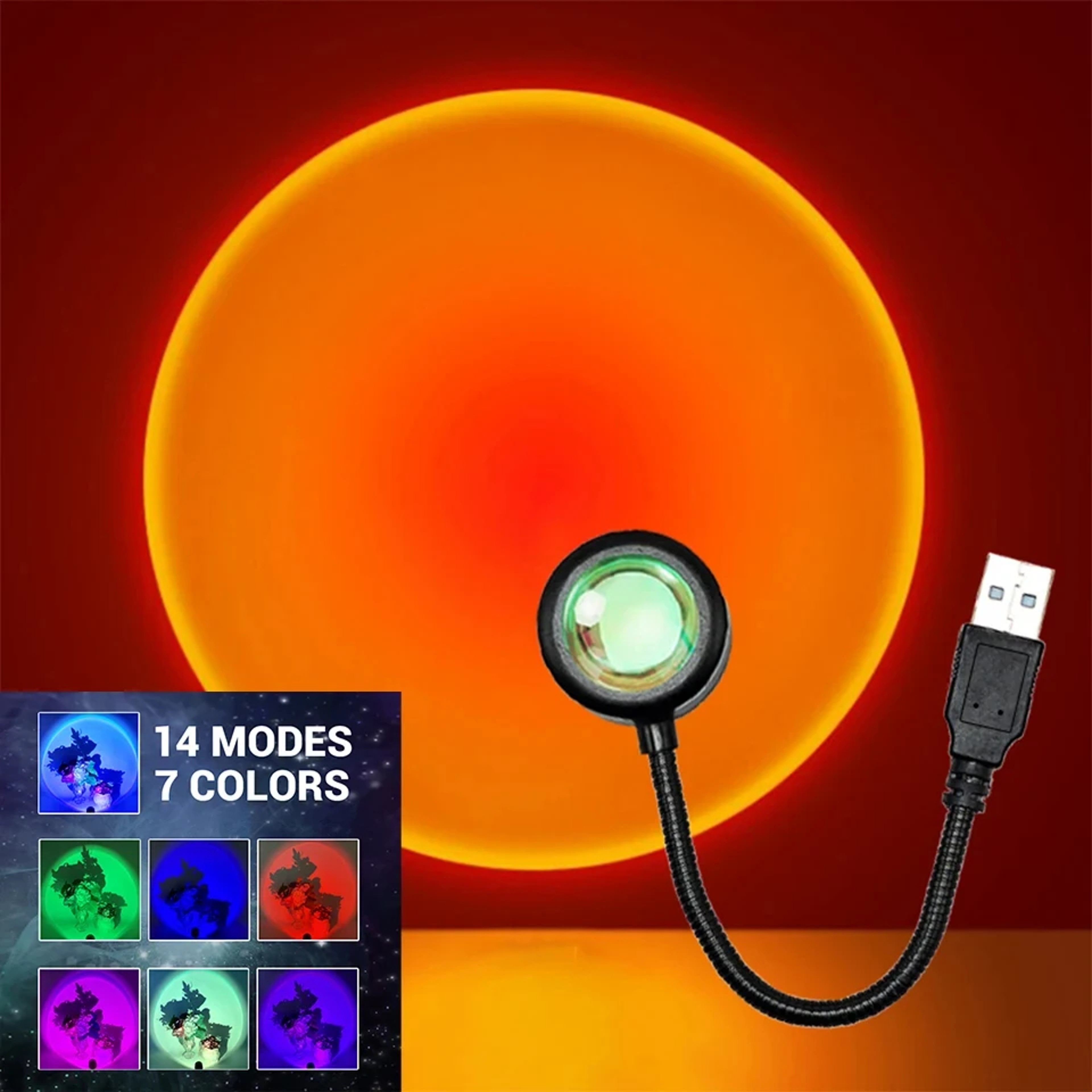 HOMEFISH USB LED Sunset Projector Lamp | Atmosphere Night Light for Home Bedroom Living Room | Birthday Party Photography Decor – view 3