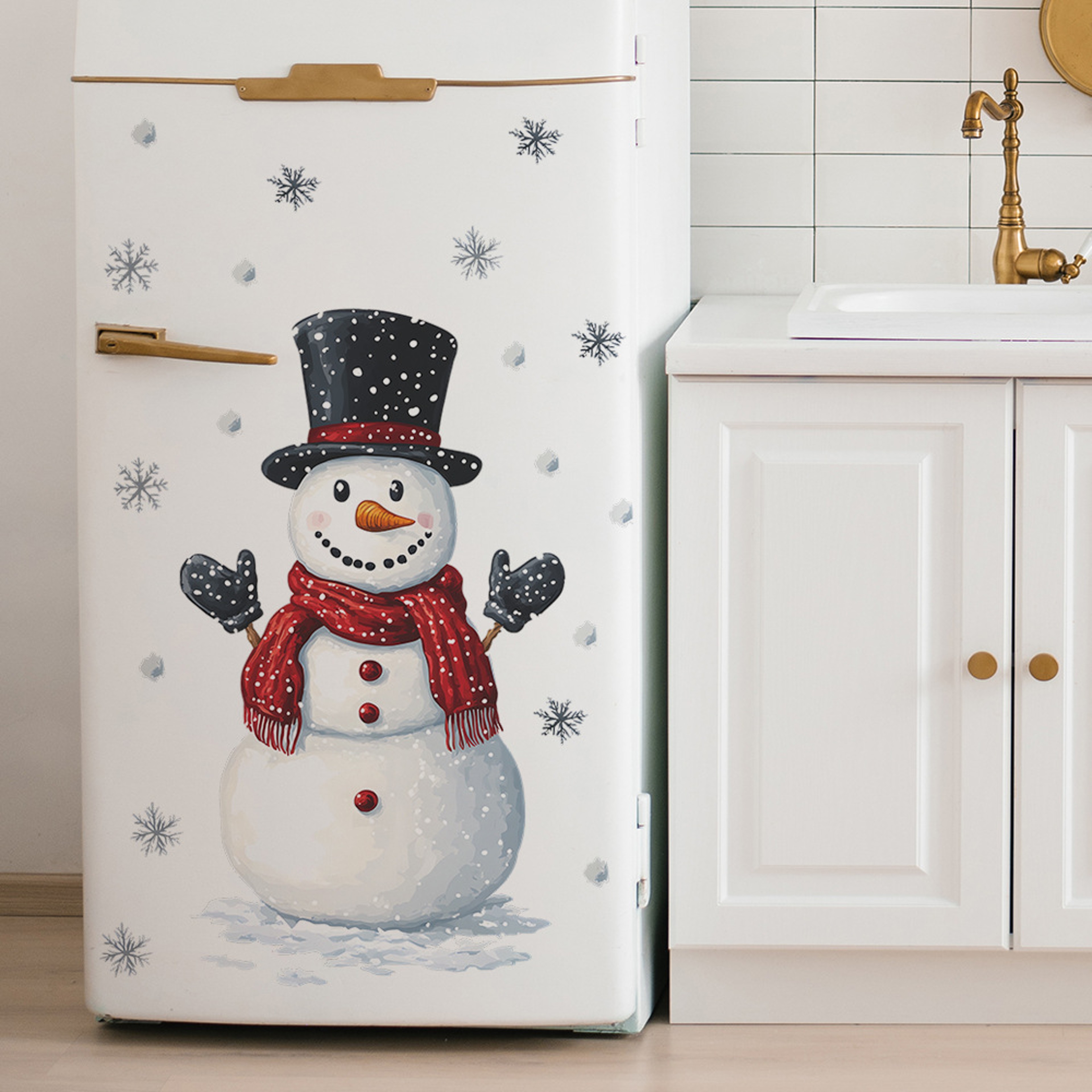 Fridge Christmas Snowman Snowflake Wall Stickers, New Year Room Decoration Mural Self-adhesive Beautify Home Decor – view 4