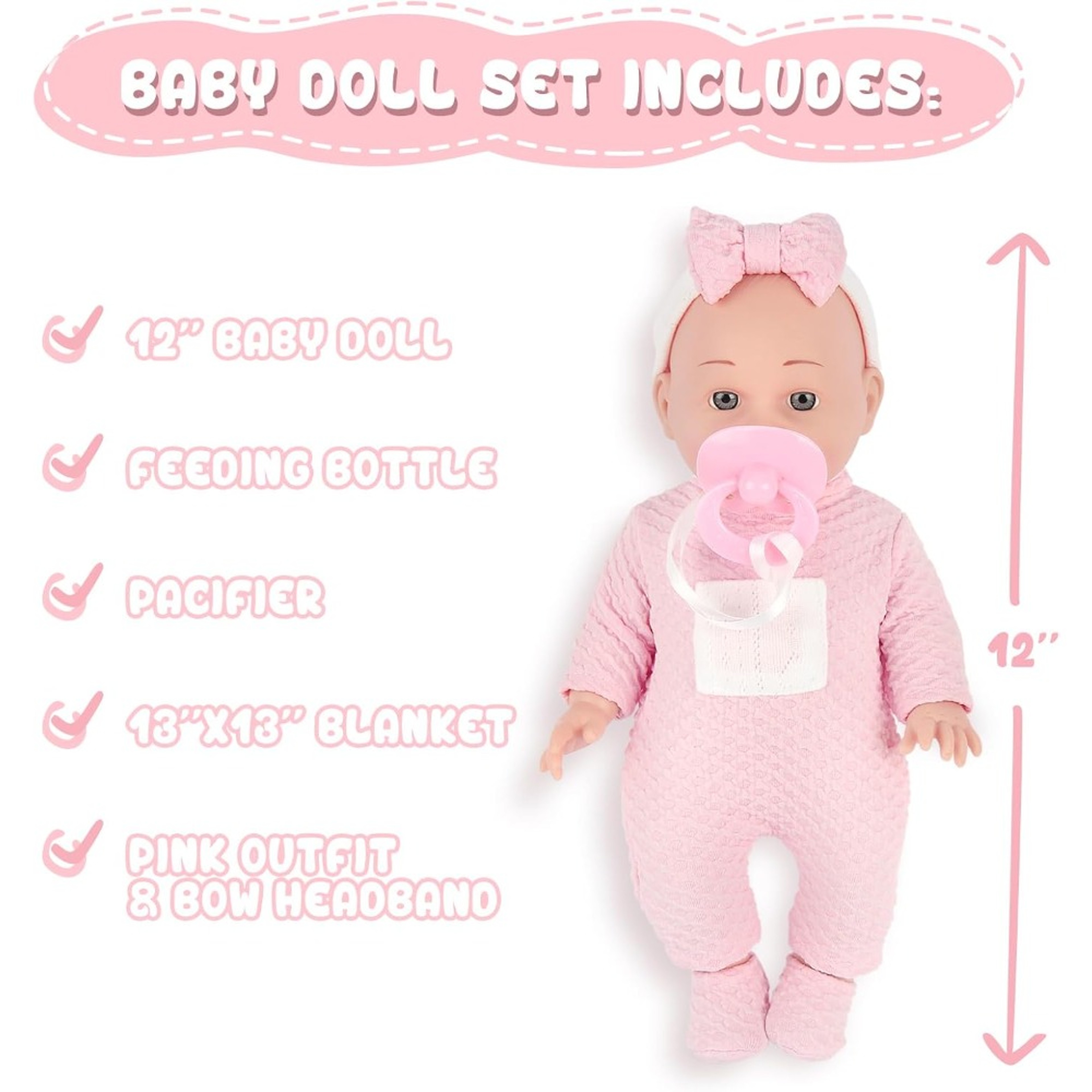 Baby Doll Set for Toddlers with Blanket, Pacifier, Feeding Bottle, Great Gift for Girls – view 2