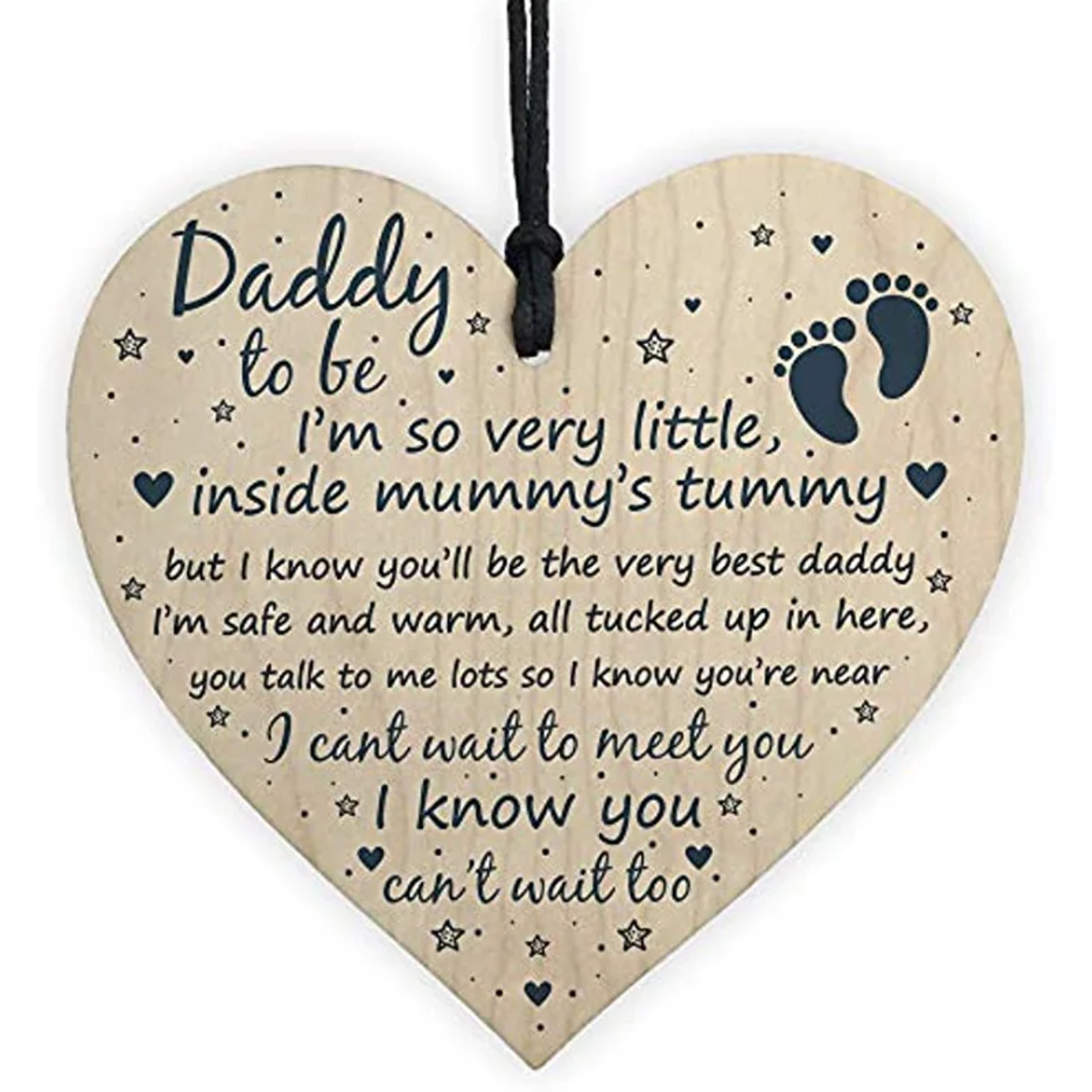 Daddy to Be Wooden Heart Card Sign Gift, Father New Born Baby Son Daughter Plaque – view 1
