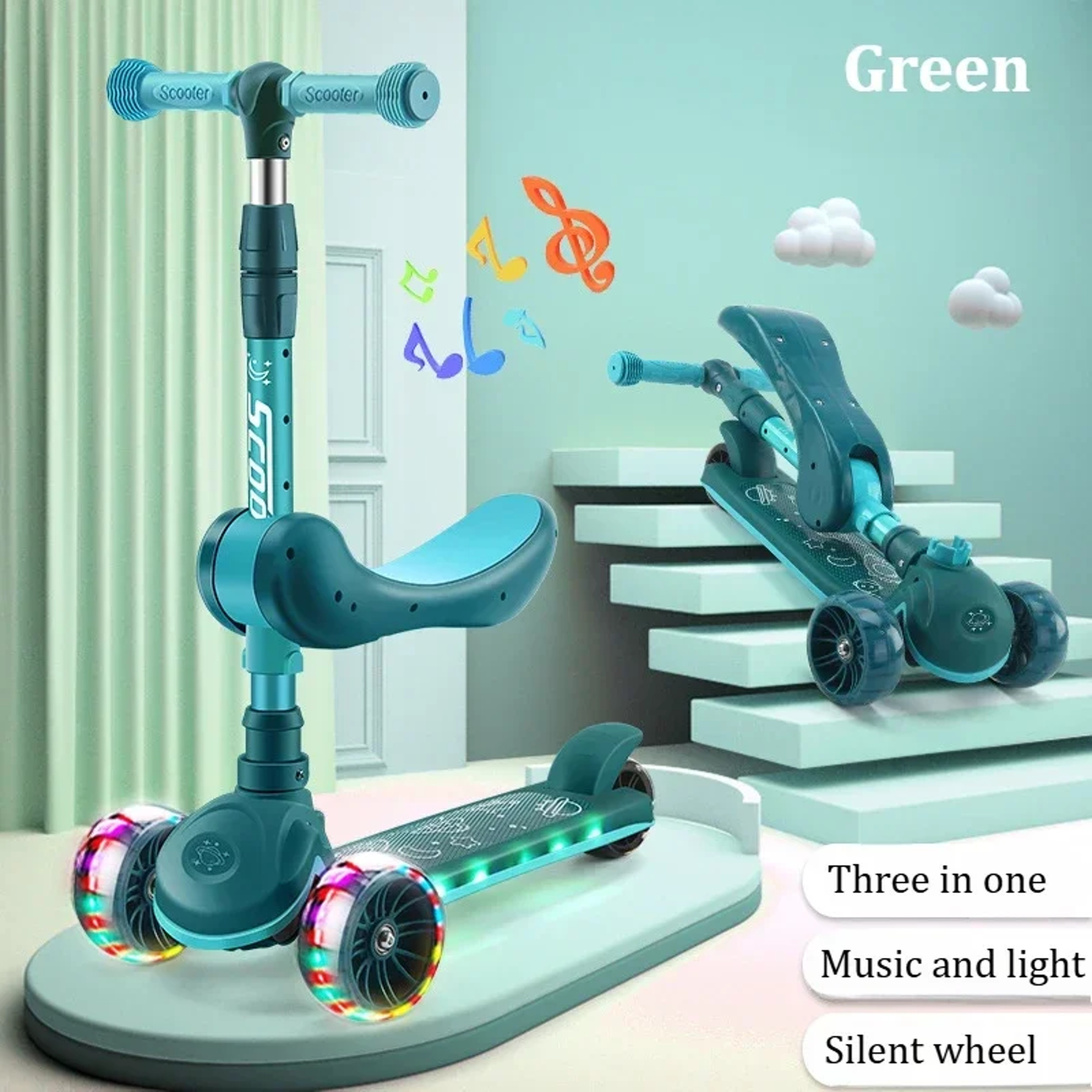 Adjustable Wheel Kick Scooter for Kids, Sit or Stand Ride, Non-Slip Deck with Brake for Boys and Girls – view 7