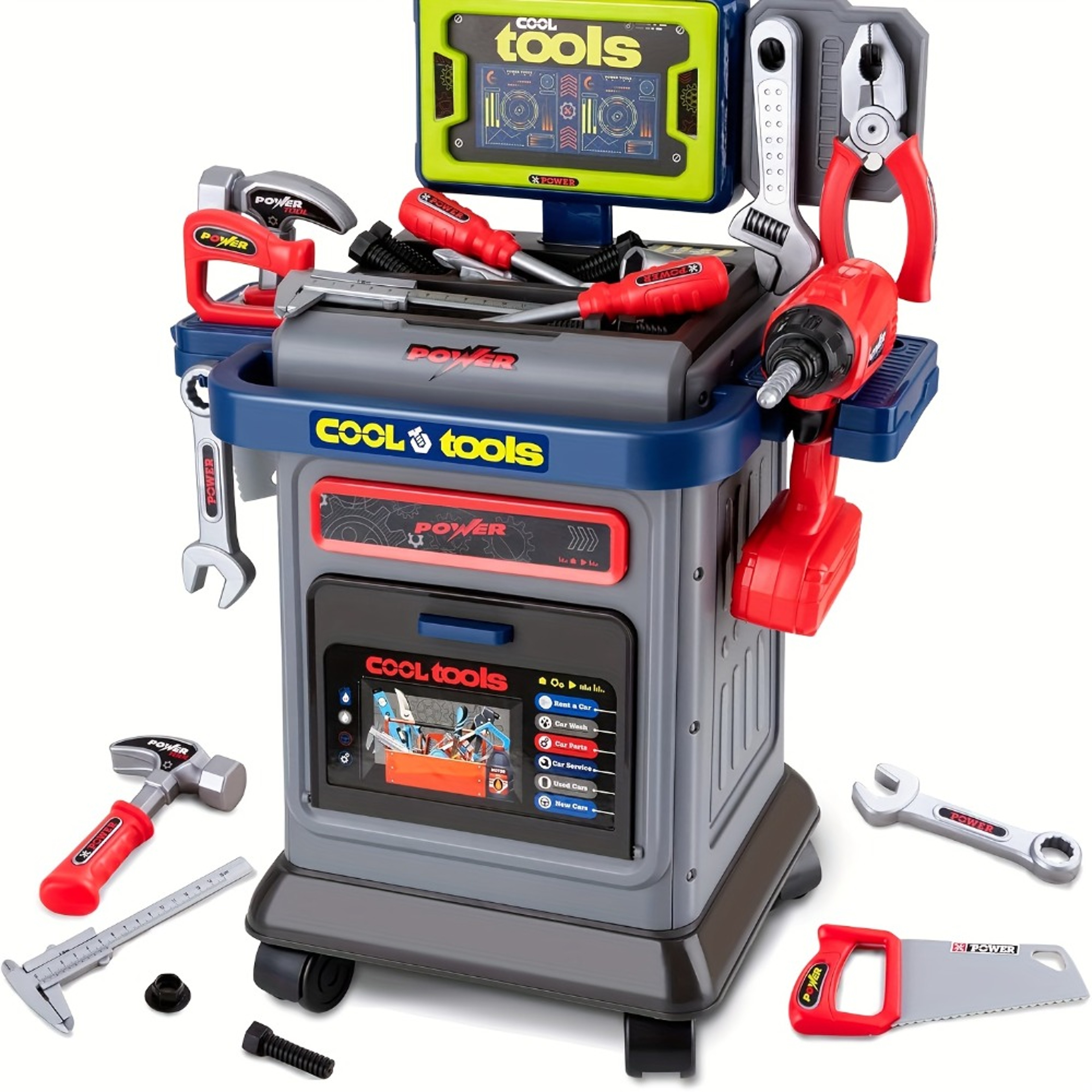 Electric Drill Kids Tool Bench Cart Set, Construction Workbench Toy for Boys, Toddler Christmas Gift – view 7