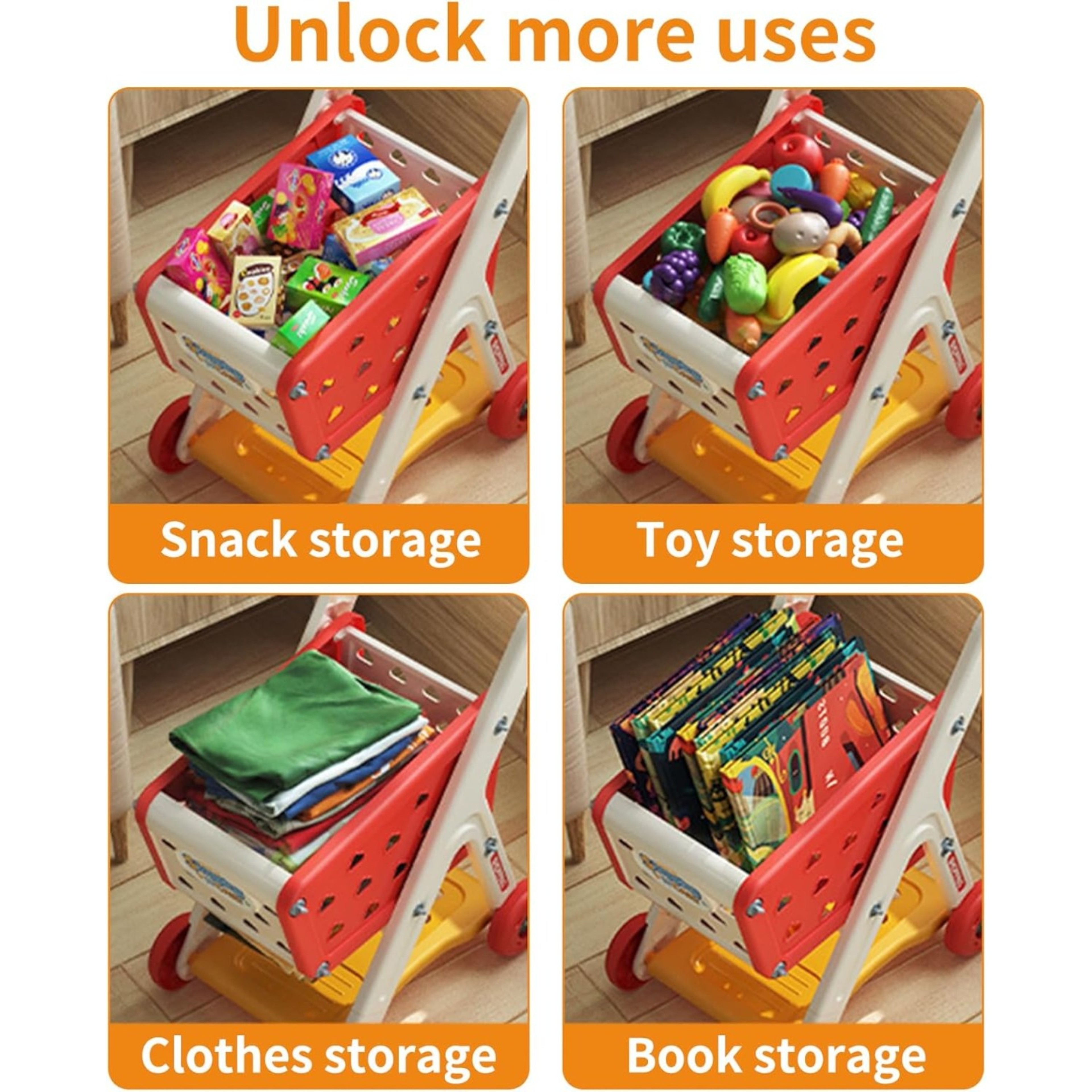 Toddler Shopping Cart Trolley Playset, Educational Toy with Food, Fruits, and Vegetables for Kids – view 6