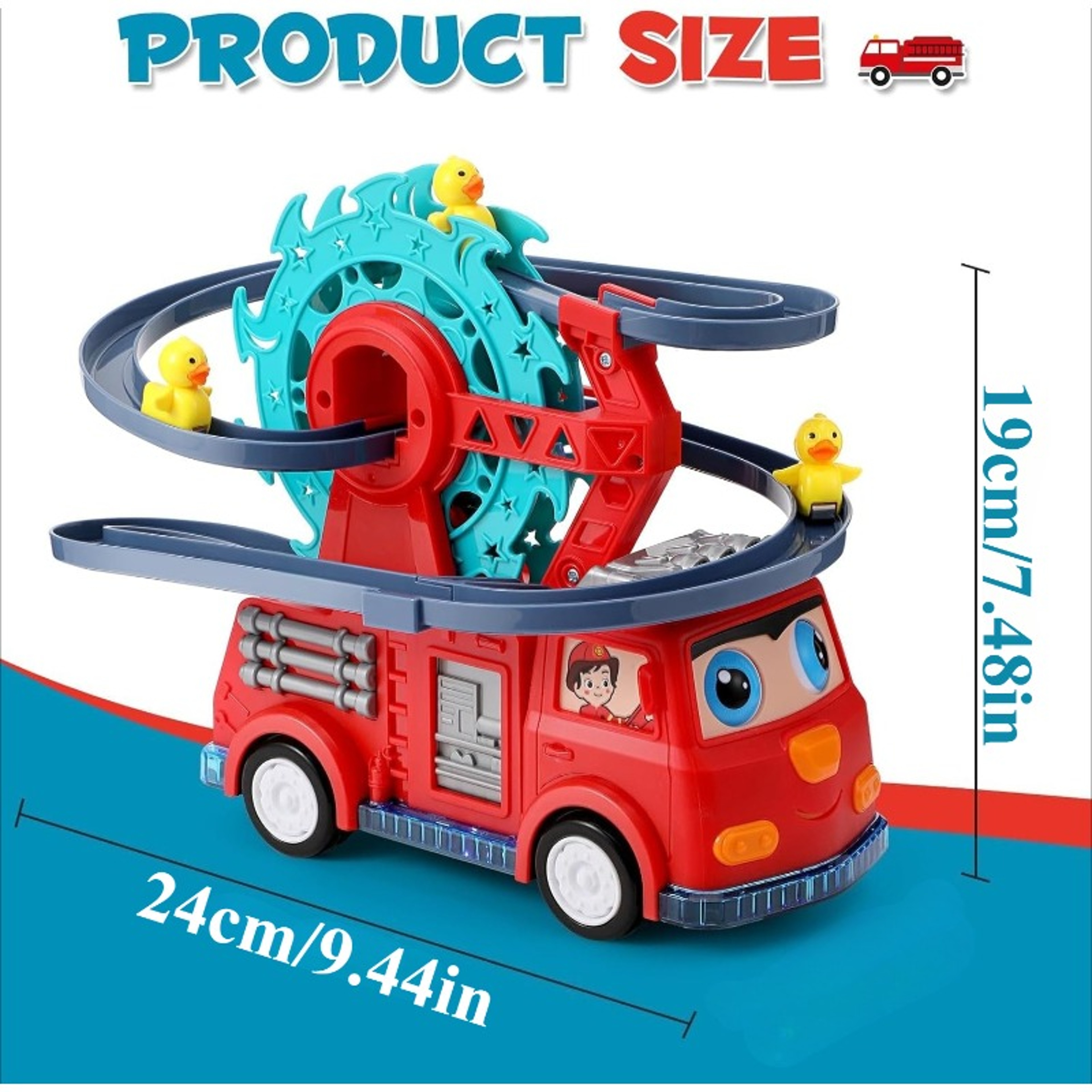 Interactive Fire Engine Slide Toy, Toddler Playset with Music & Light, Racing Track Ferris Wheel Birthday Gift for Kids – view 2