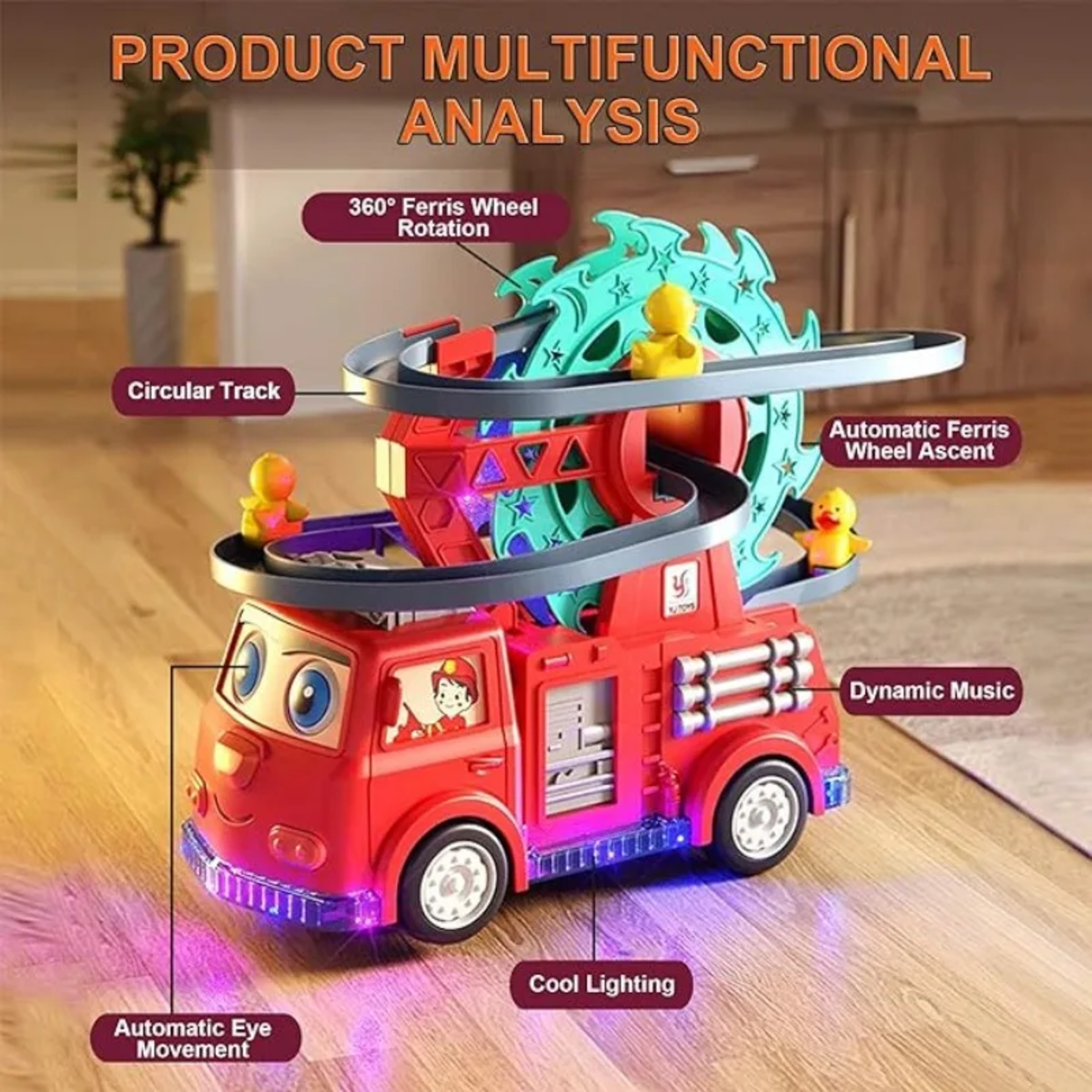 Interactive Fire Engine Slide Toy, Toddler Playset with Music & Light, Racing Track Ferris Wheel Birthday Gift for Kids – view 4