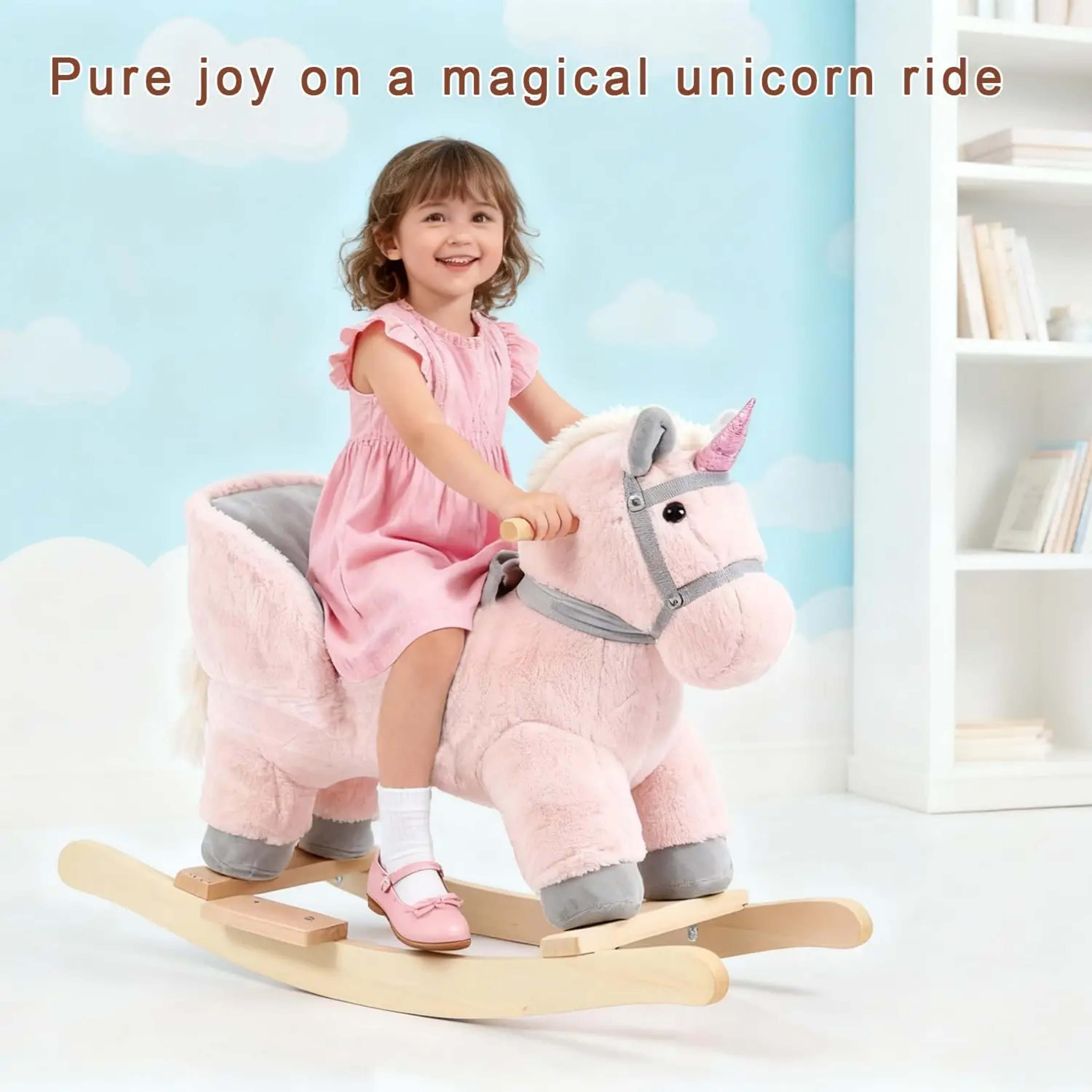 Wooden Plush Rocker Unicorn Ride On Toys for Toddlers, Baby Unicorn Rocker Gift for Kids – view 1