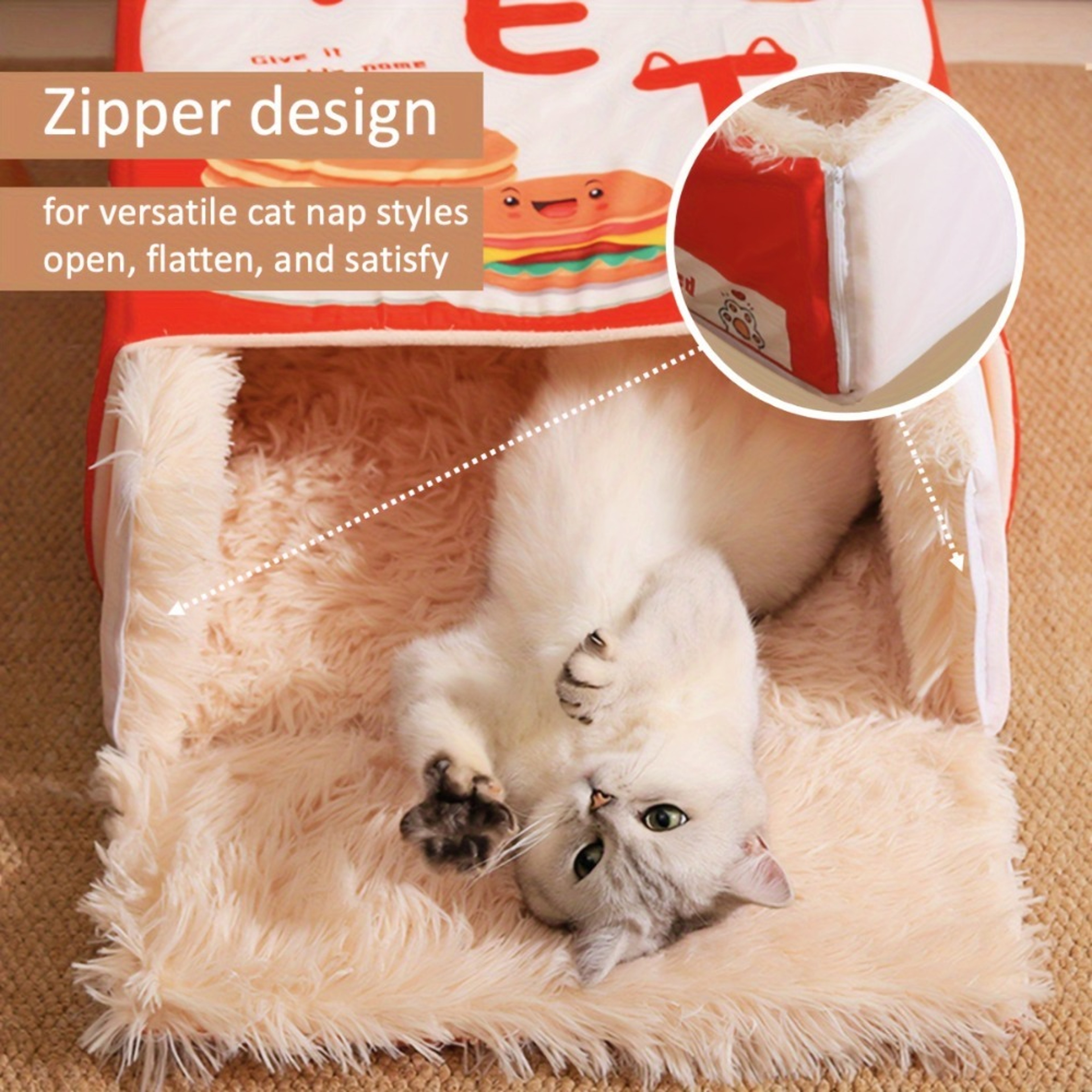 Plush Pet House, Rectangular Cat Nest Bed with Zipper, Soft Cotton Snack Box for Cats, Dogs, Puppies – view 3