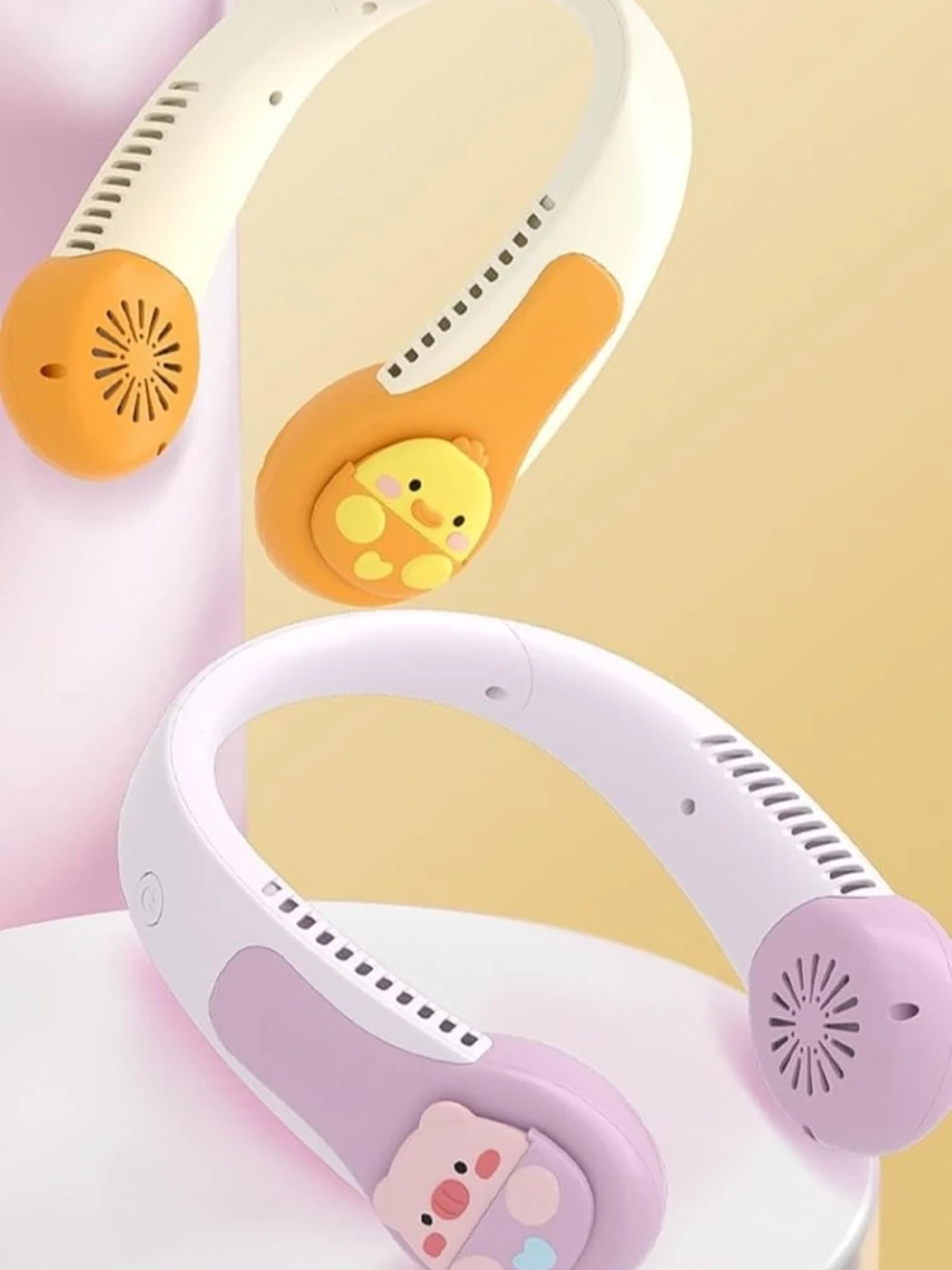 Cute Pink Pig Portable Neck Fan, Dinosaur Bladeless Fan, Speeds Rechargeable Wearable Personal USB Neck Fan – view 1