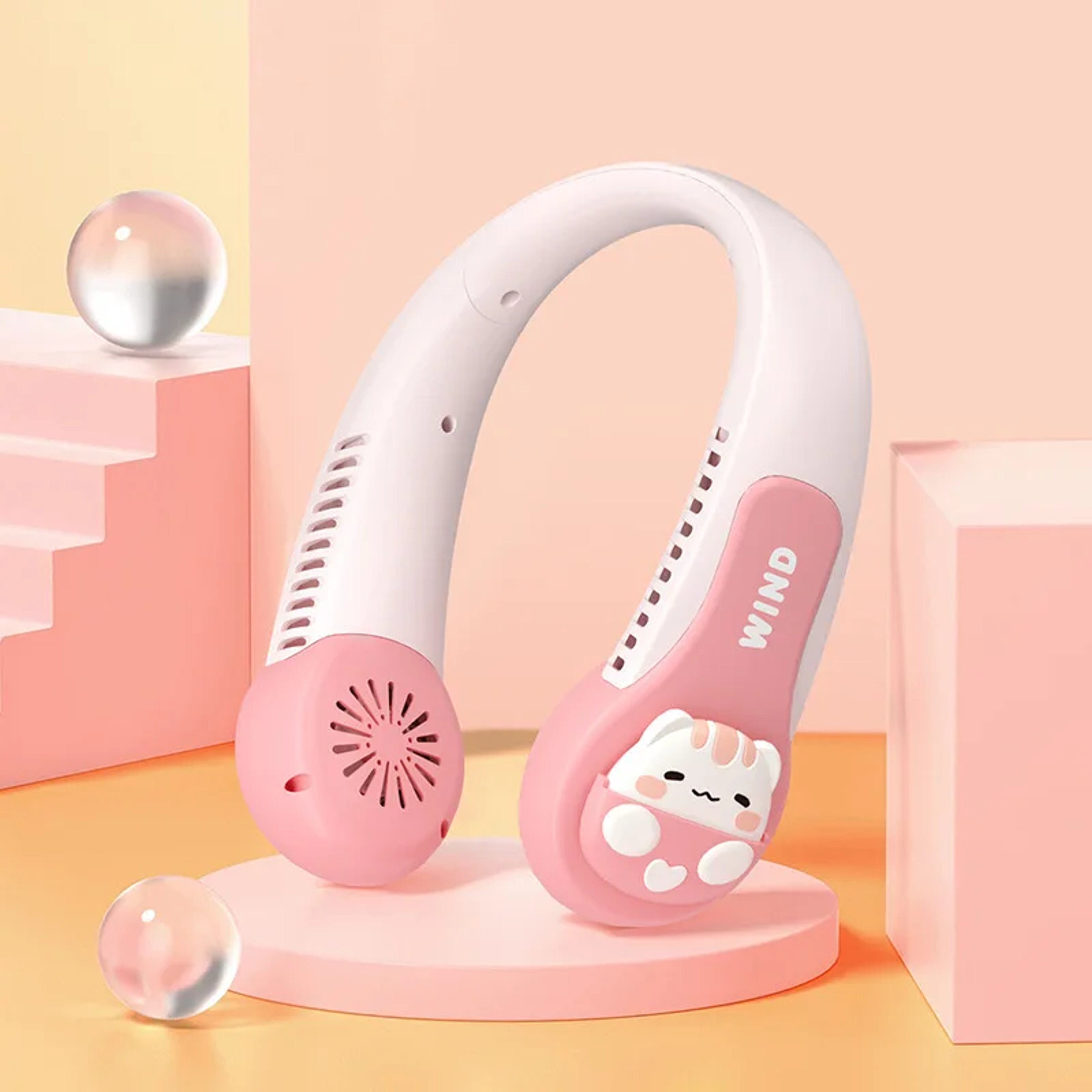Cute Pink Pig Portable Neck Fan, Dinosaur Bladeless Fan, Speeds Rechargeable Wearable Personal USB Neck Fan – view 10