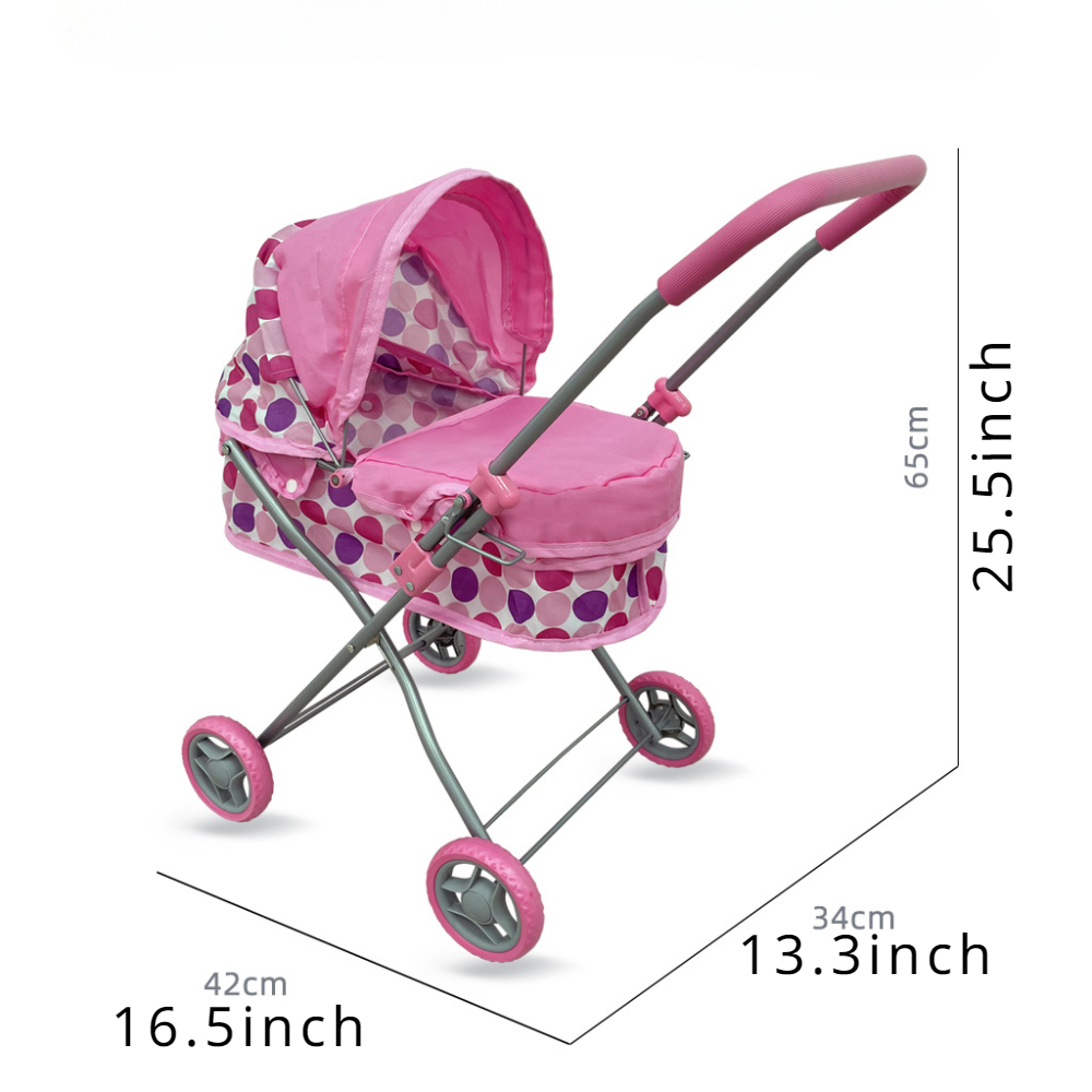 Folding Baby Doll Stroller, Role Play House Doll Accessories, Foldable Pram for Boys and Girls – view 7