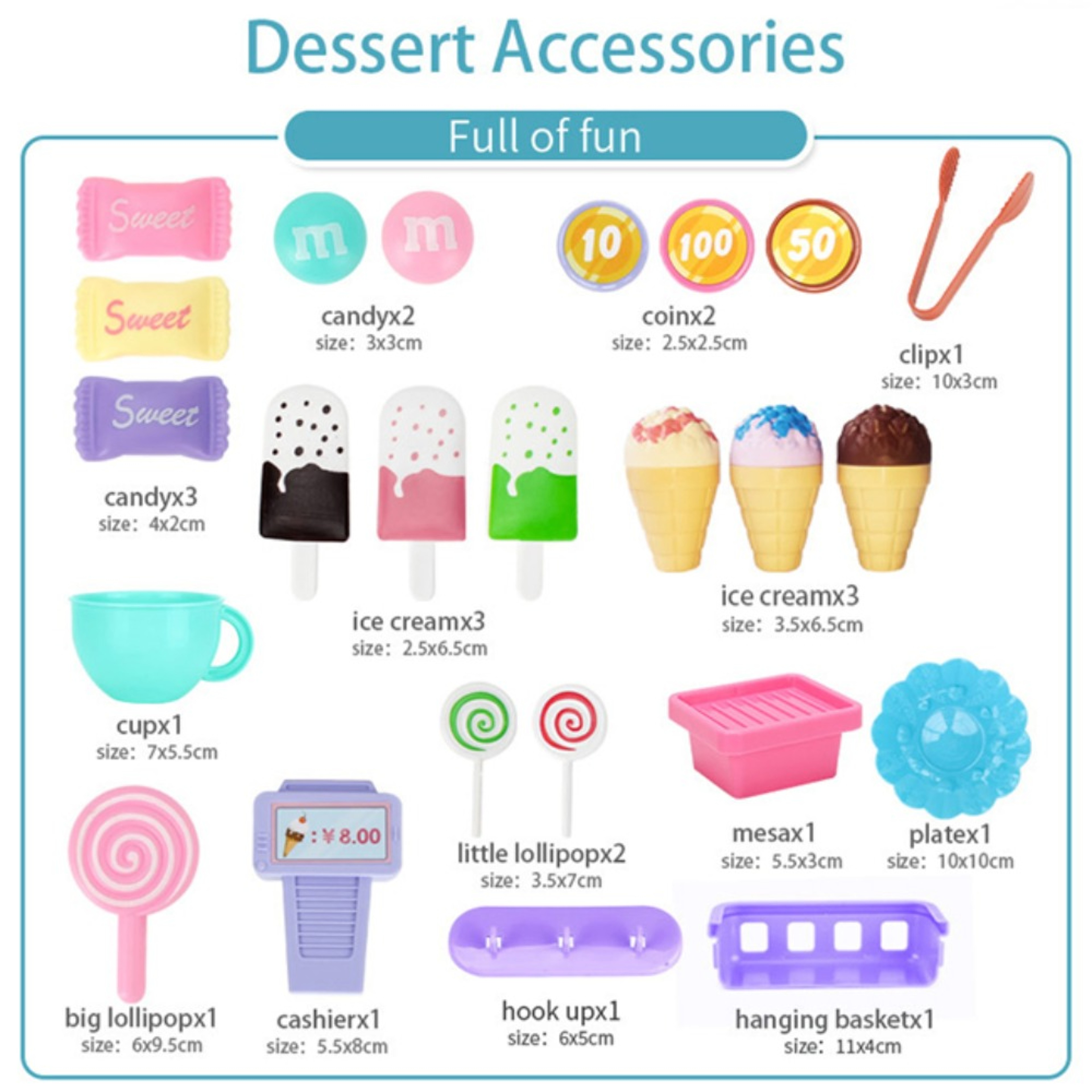Pretend Play Ice Cream Shop Set Suitcase Dessert Cart Toys Storage Trolley Table Fun Gift For Kids  2