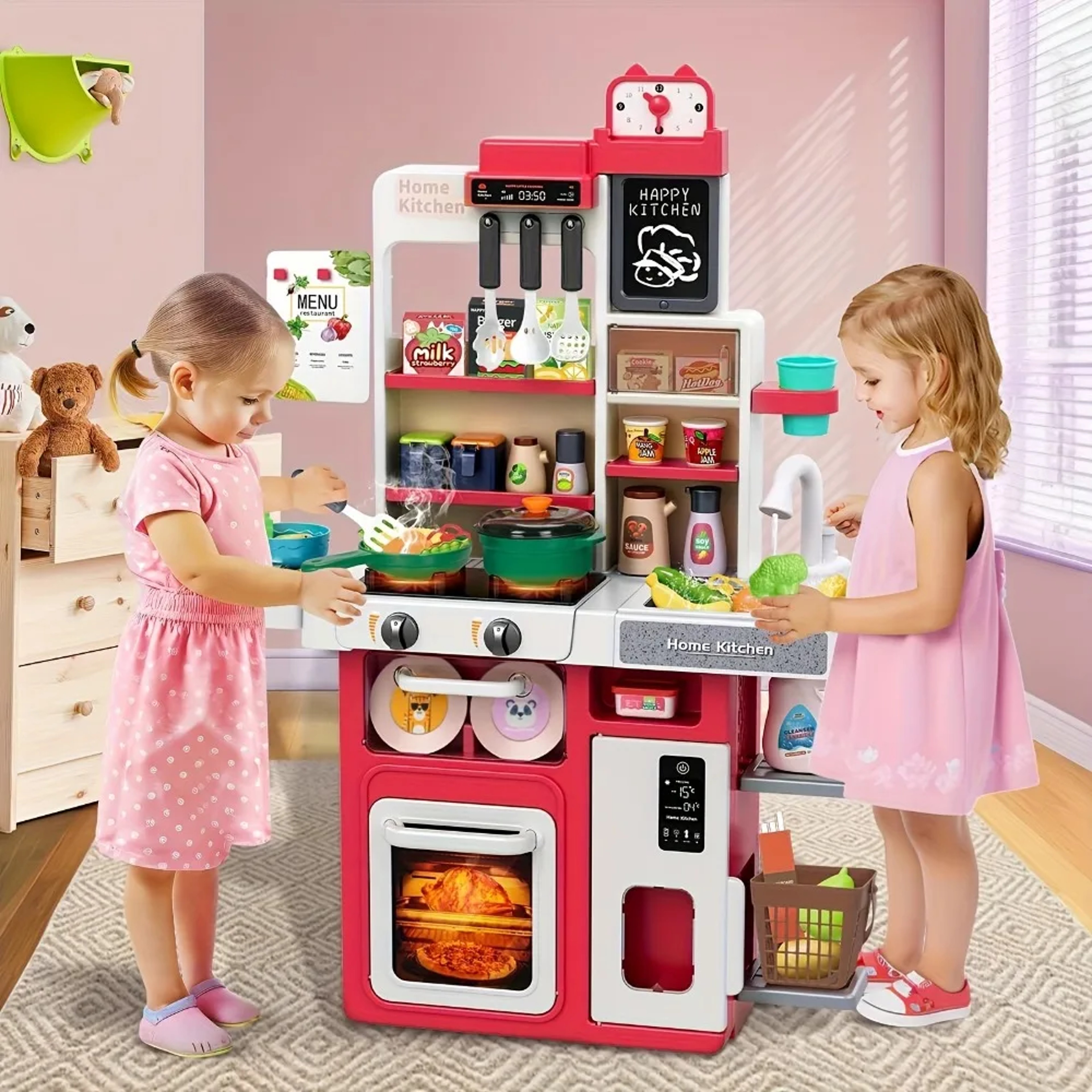 Kids Kitchen Playset Realistic Lights  Sounds Spray Sink Pretend Food Play Gift For Boys Girls Todd 0