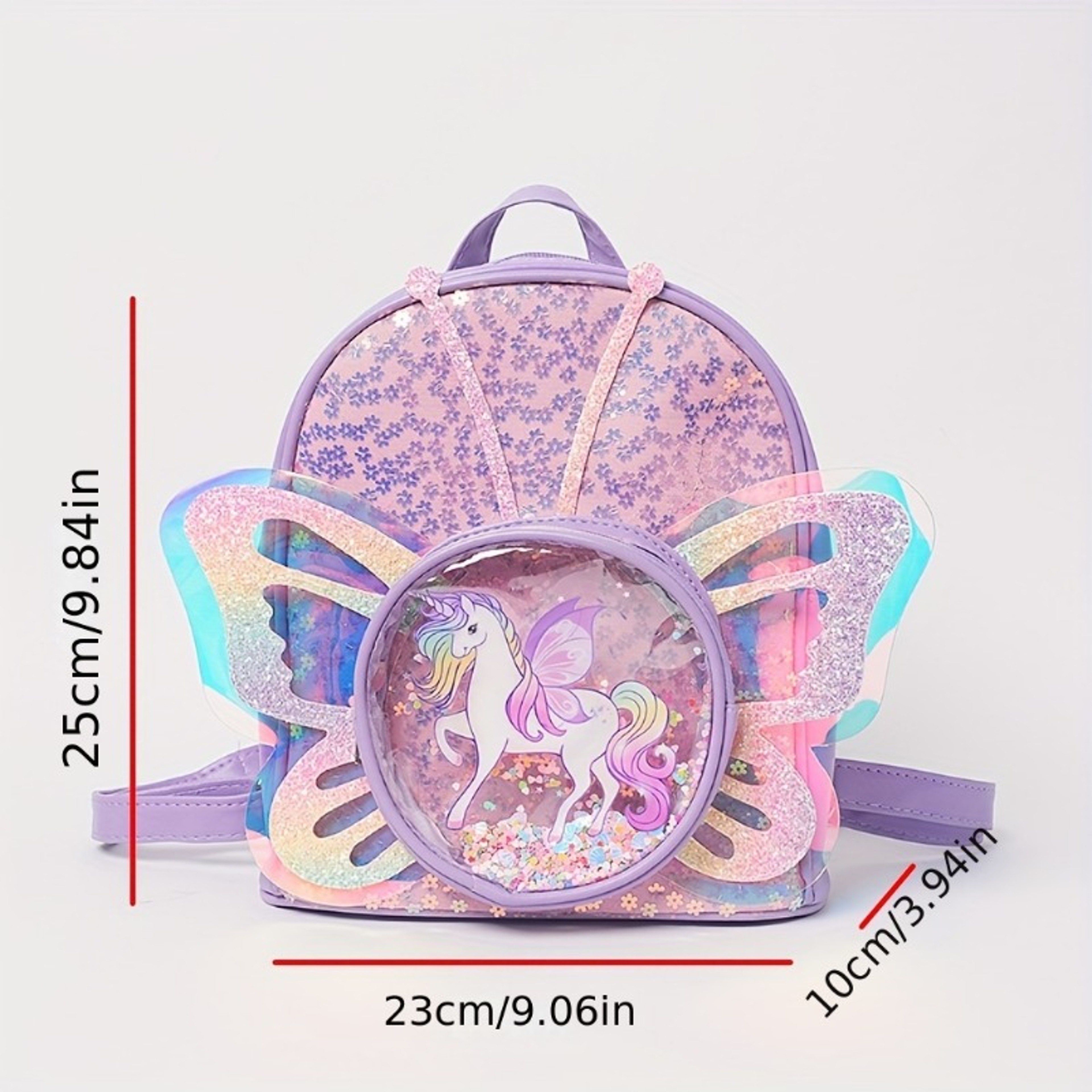Girls Cartoon Unicorn Sequin Schoolbag, Transparent Butterfly Wings Backpack for Toddlers, Waterproof Bookbag – view 6