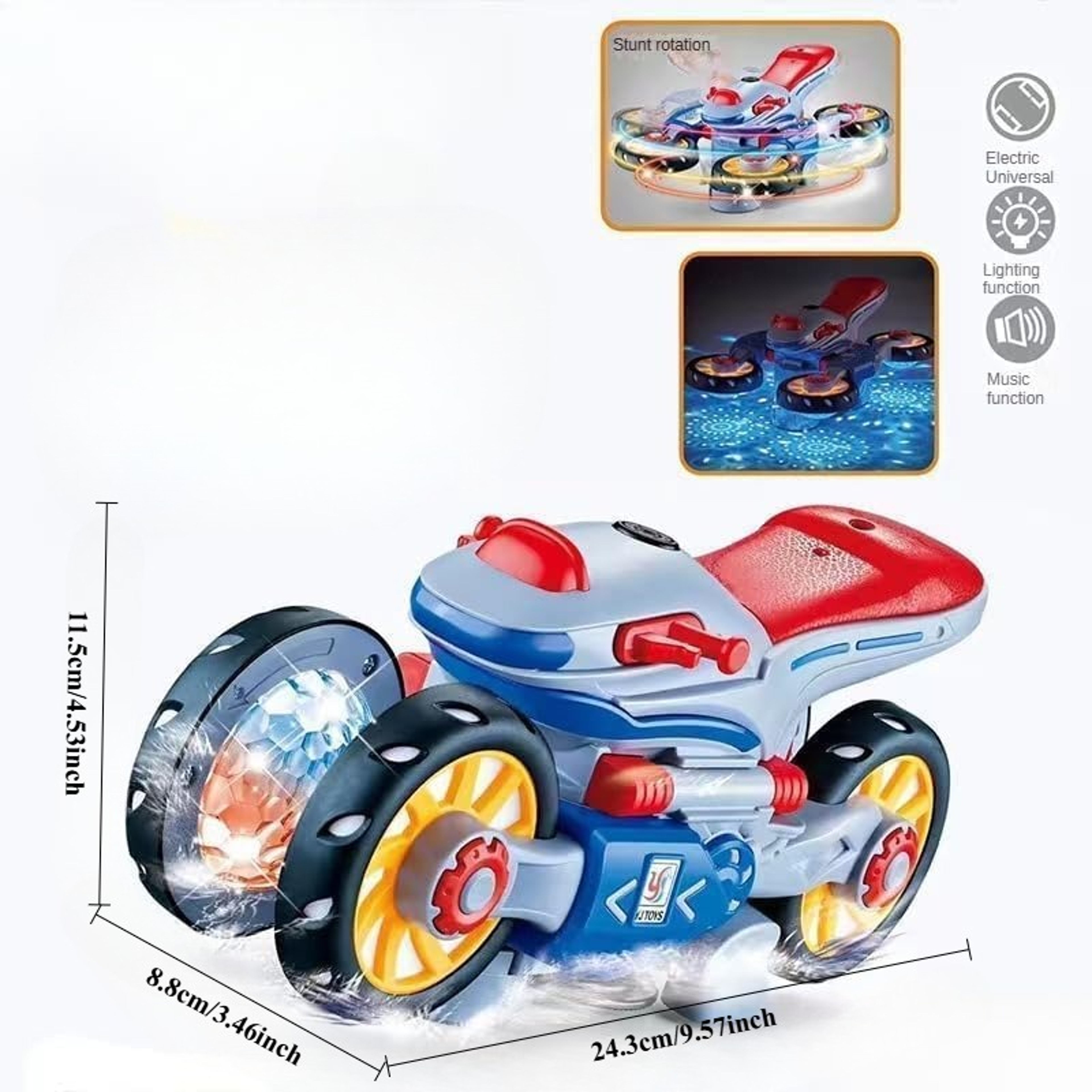 Universal Car Toy With Light  Music Deformation Motorcycle Toy Stunt Rotating For Toddlers 6