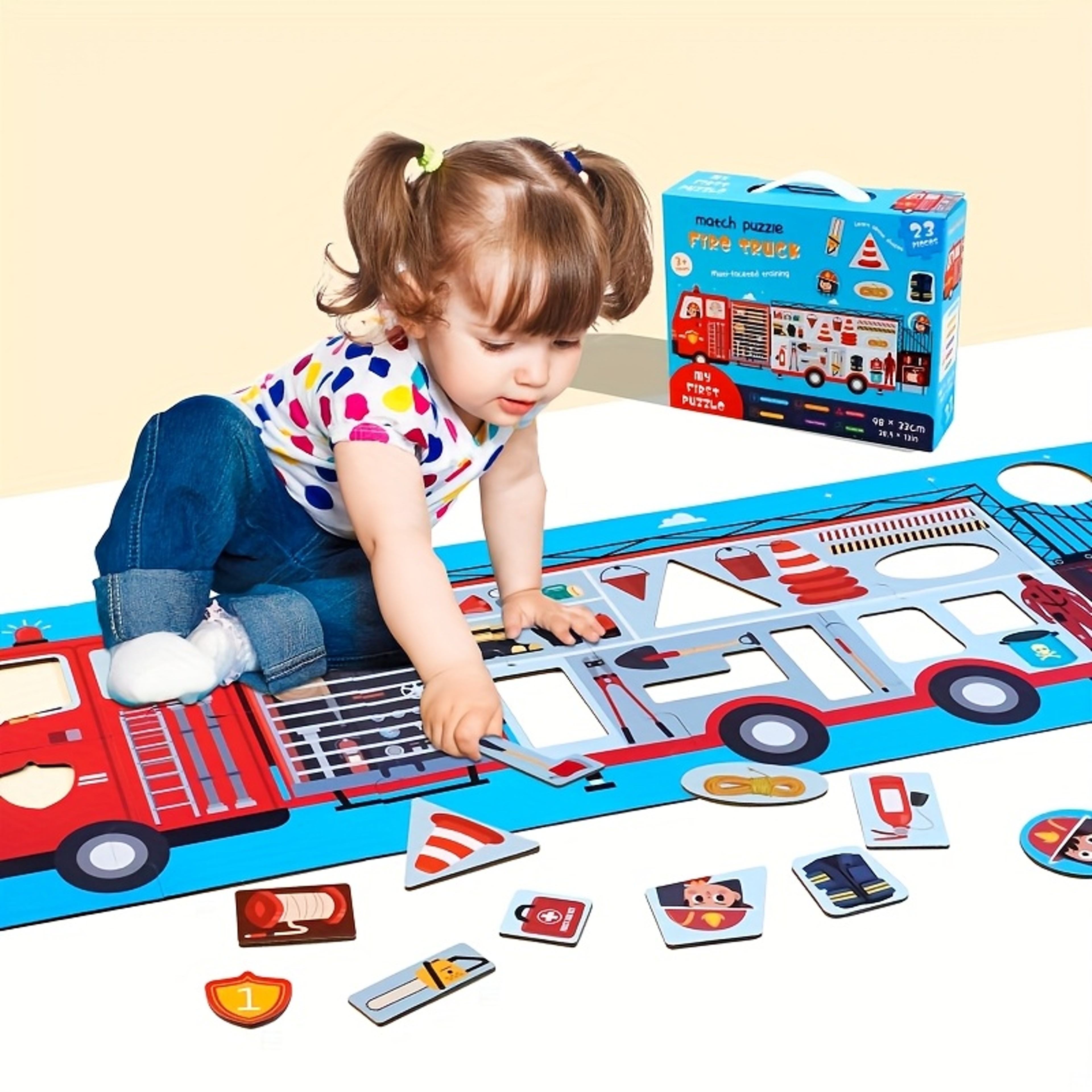 Jumbo Fire Truck Floor Puzzle, Toddler Puzzle Toys for Kids, Firefighters Rescue Jigsaw, Ambulance Puzzle for Boys – view 1