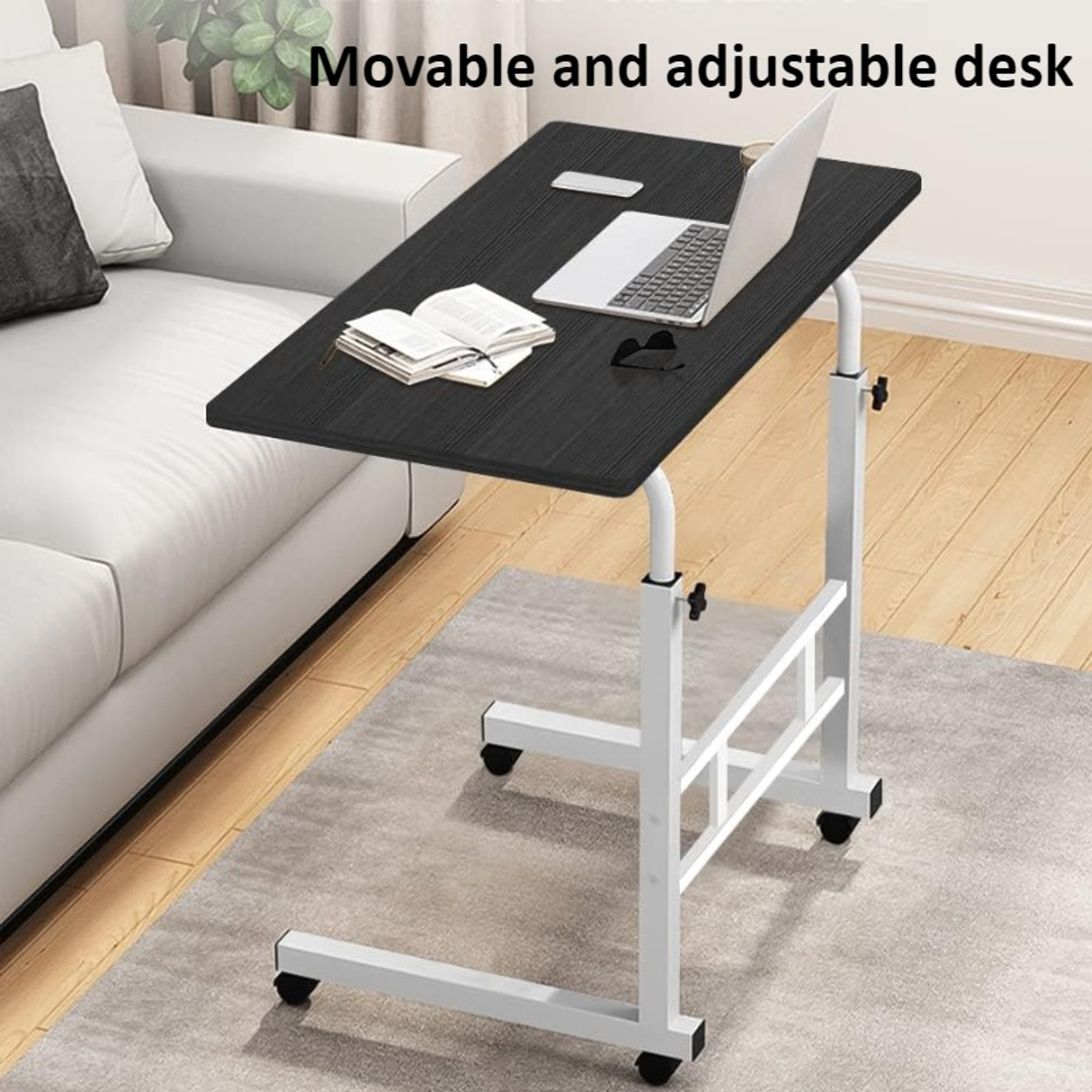 Oversized Bedside Desk with Universal Wheels, Adjustable Height Portable Laptop Desk for Dormitory Study – view 1