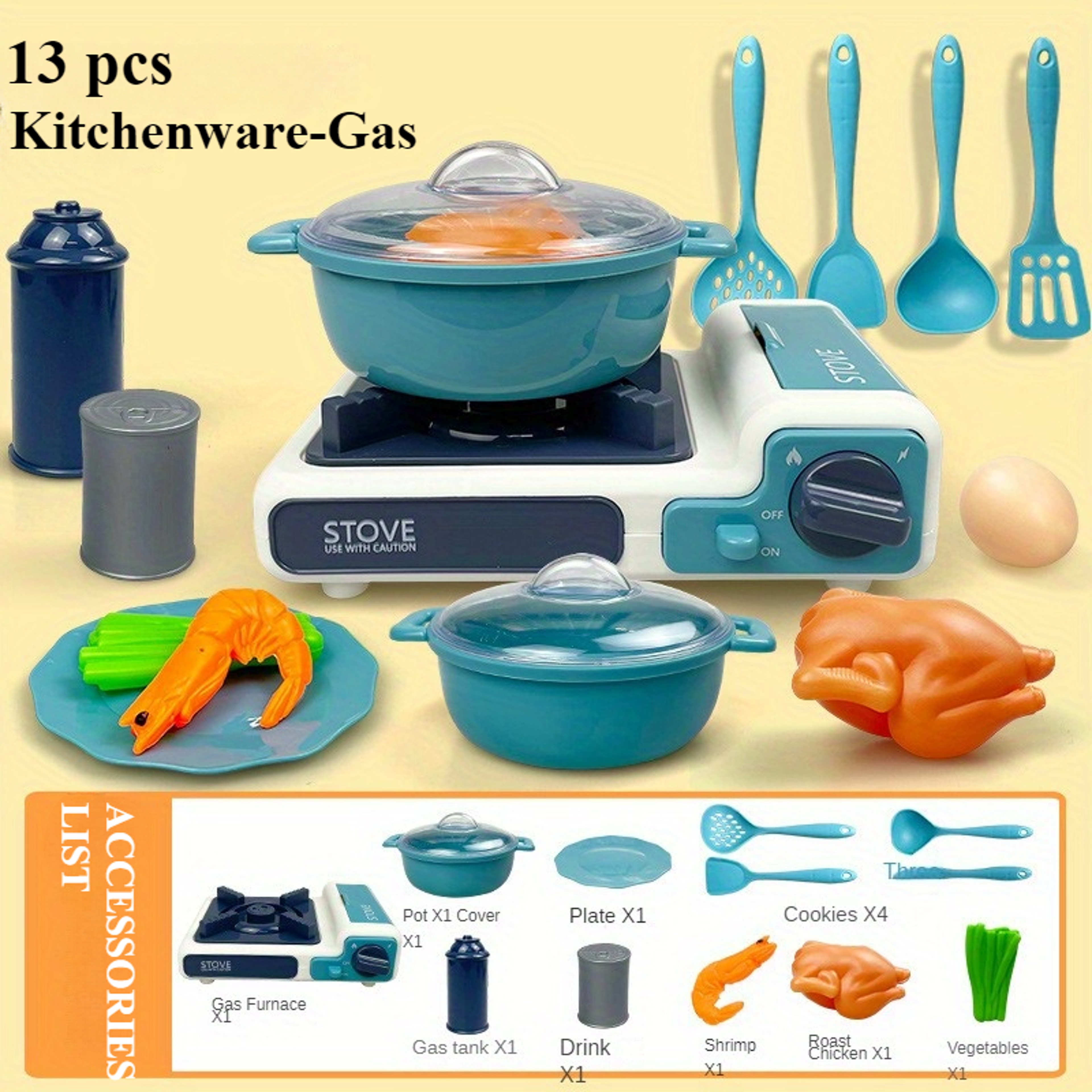 Pretend Play Kitchen for Boys & Girls, Kids Cooking and Baking Playset, Rice Cooker, Microwave, Gas Refrigerator – view 8