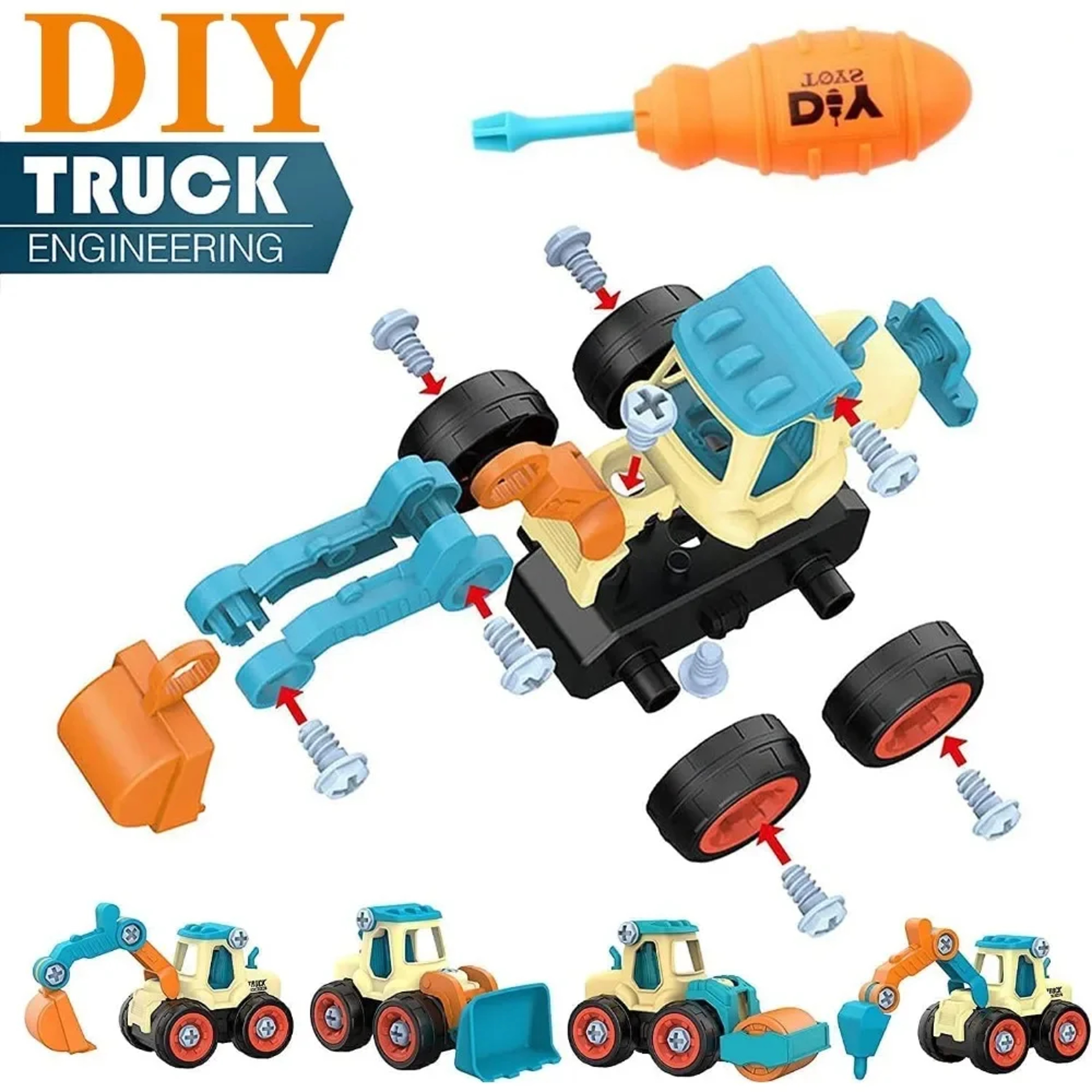 DIY Take Apart Car Toys for Boys, Engineering Construction Truck, Excavator Crane Vehicle, Educational Building Gift – view 1