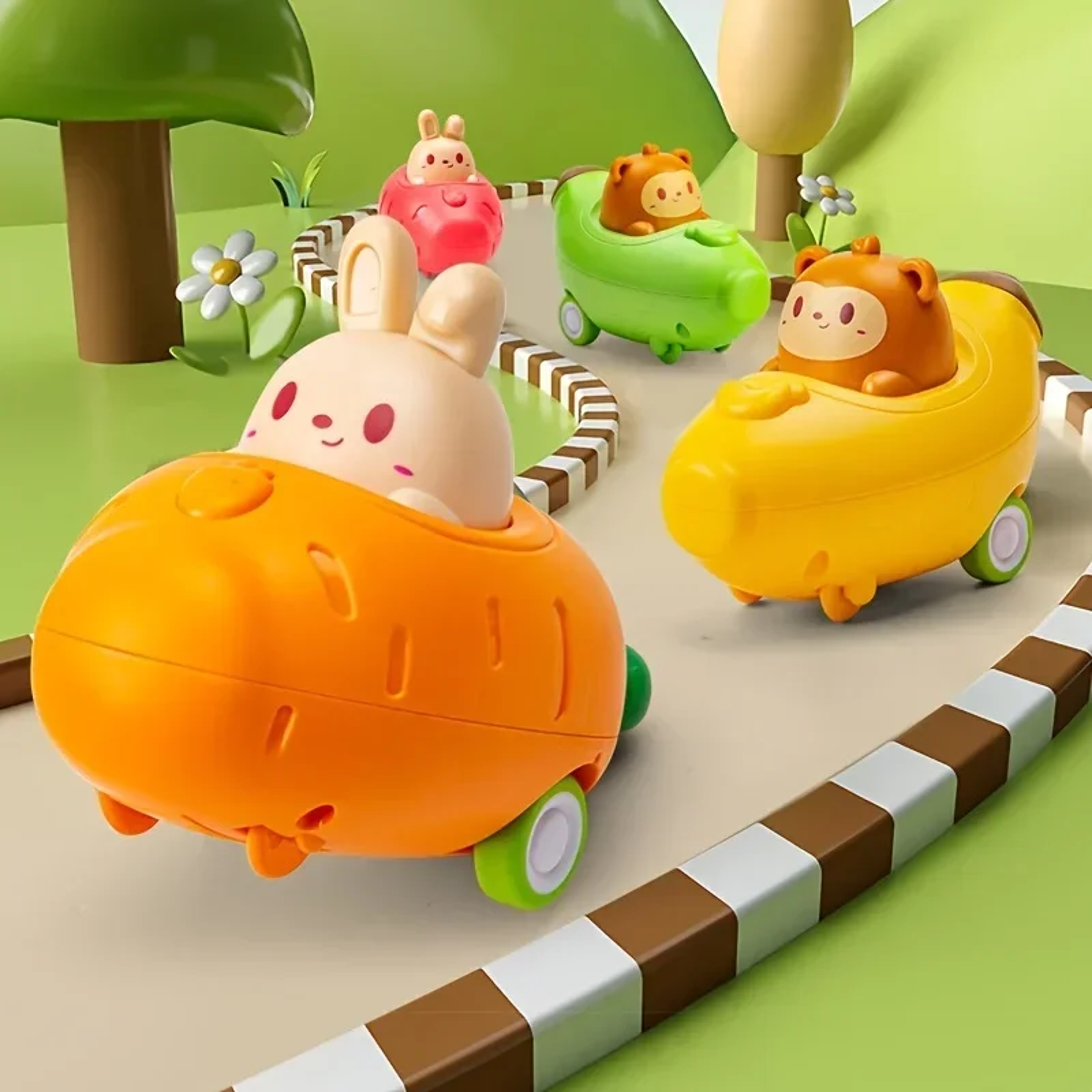 Toddler Press and Go Toy Cars, Wind-up Cars, Baby Animal Vehicles, Bunny Rabbit, Airplane for Easter for Kids – view 1