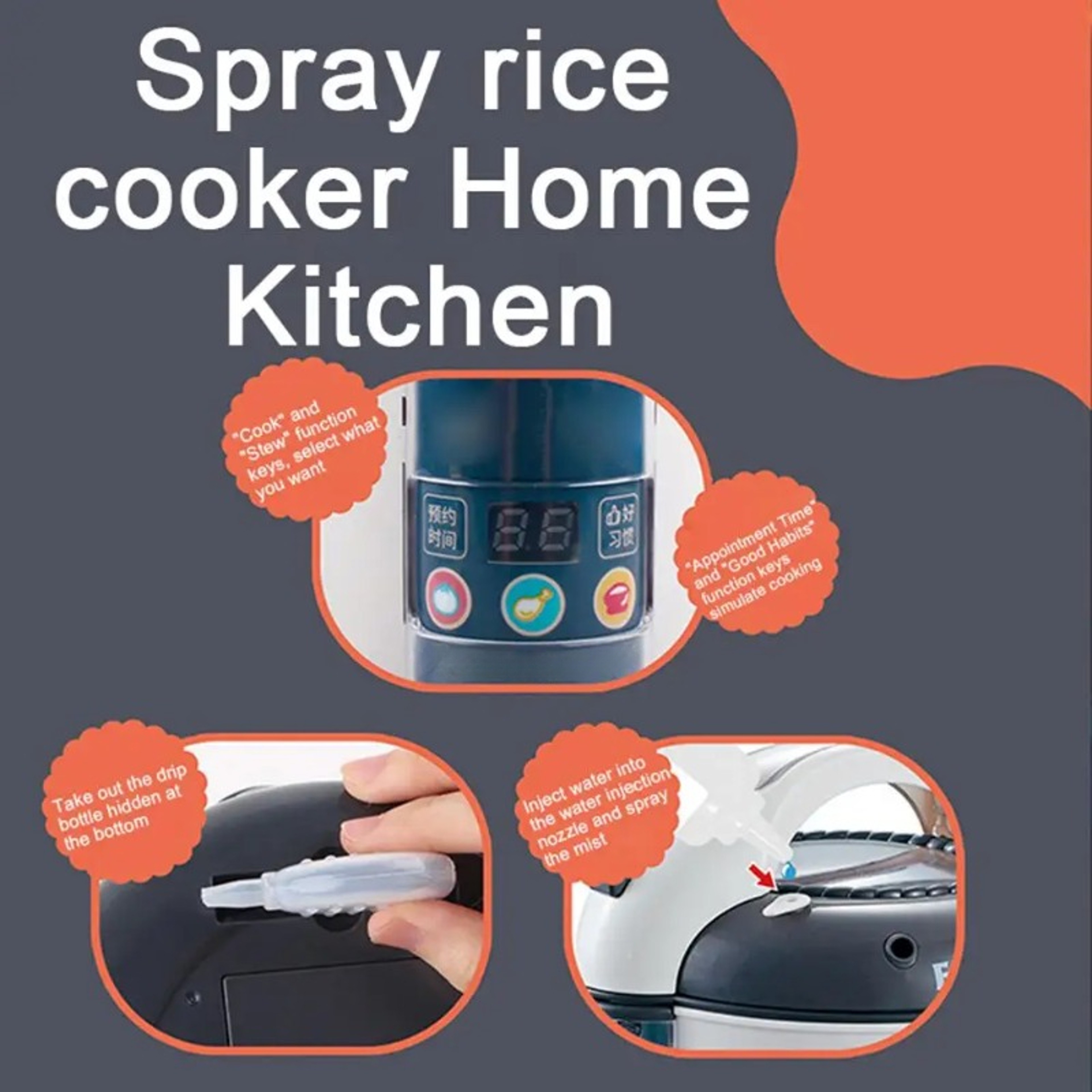 Kids Pretend Play Kitchen Toys Set, Rice Cooker Simulated Voice Spray, Educational Toy Gifts for Children – view 6