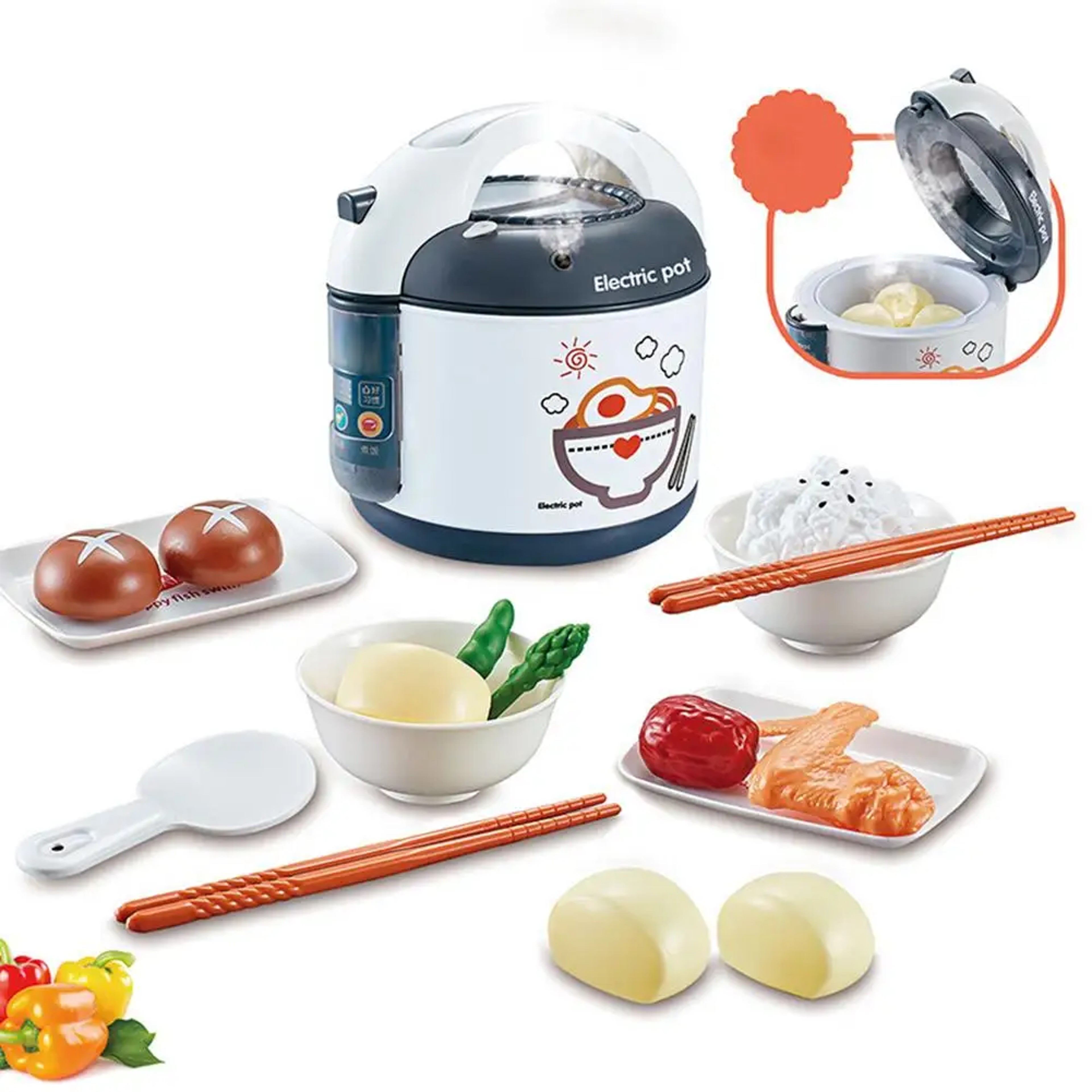 Kids Pretend Play Kitchen Toys Set, Rice Cooker Simulated Voice Spray, Educational Toy Gifts for Children – view 7