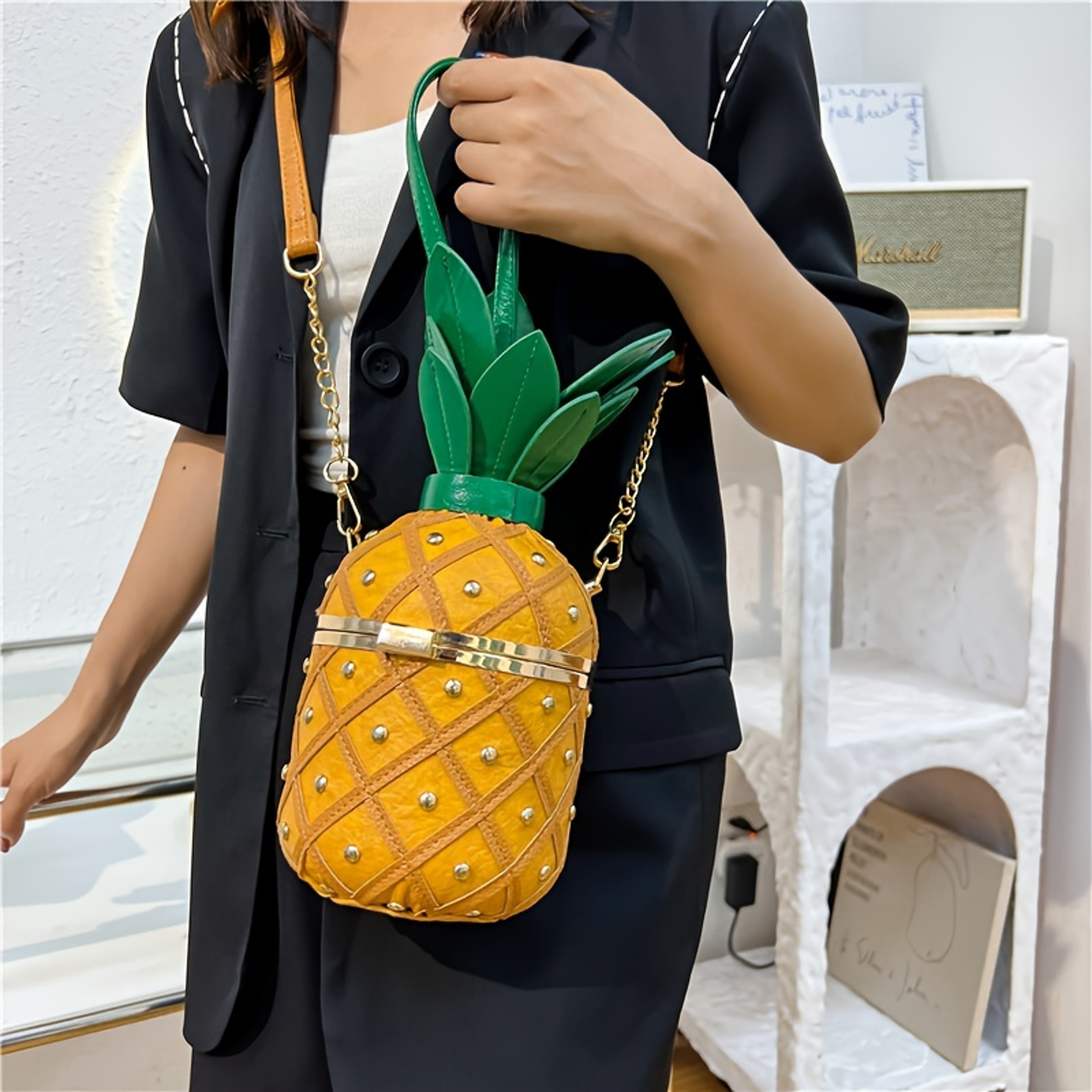 Novelty Women's Pineapple Crossbody Shoulder Handbag Hawaiian PU Leather Rivets Tote Bag for Girls – view 1