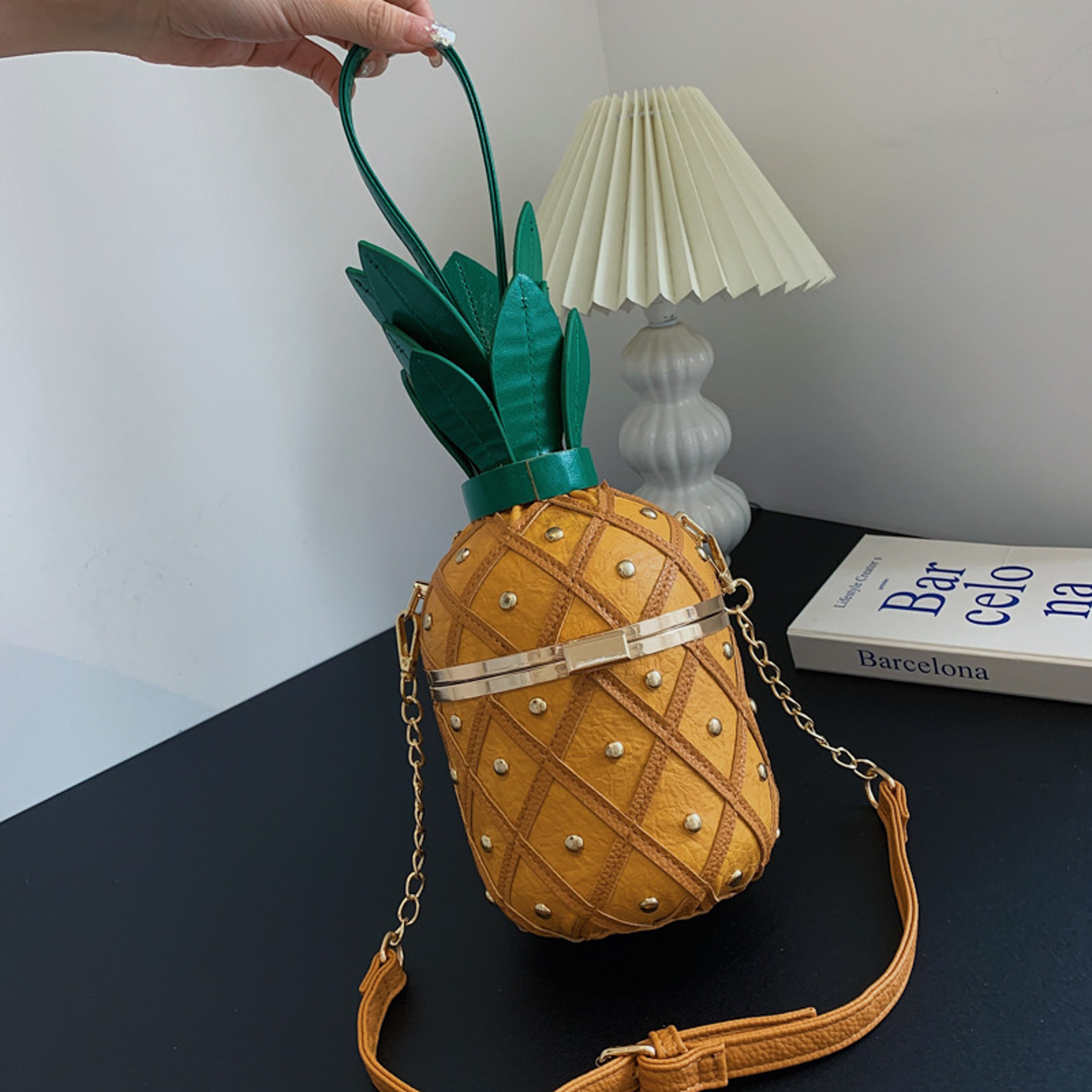 Novelty Women's Pineapple Crossbody Shoulder Handbag Hawaiian PU Leather Rivets Tote Bag for Girls – view 7