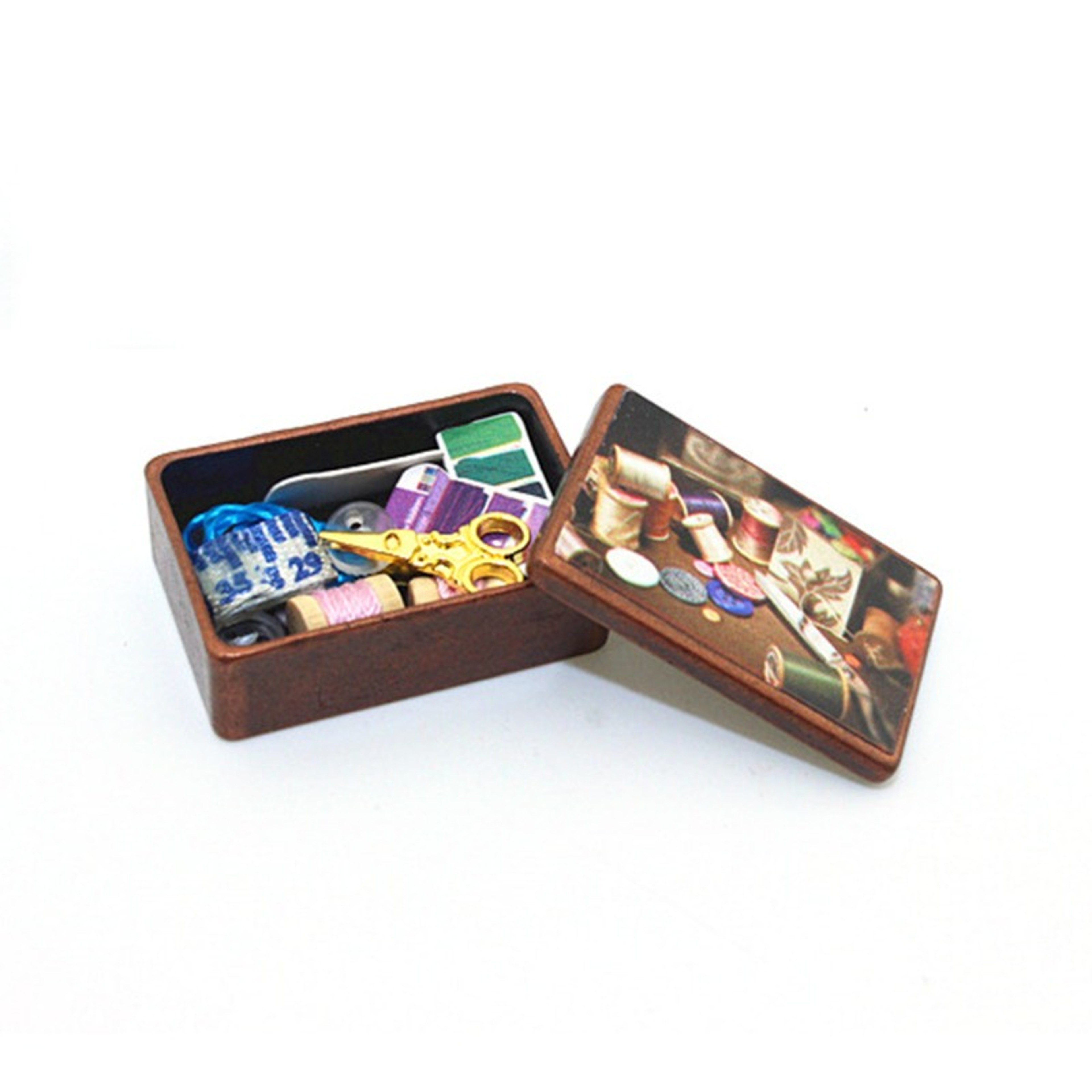 Die-cast Metal Mini Sewing Box, Model Dollhouse Accessories, Pretend Play Toy for Kids – view 3