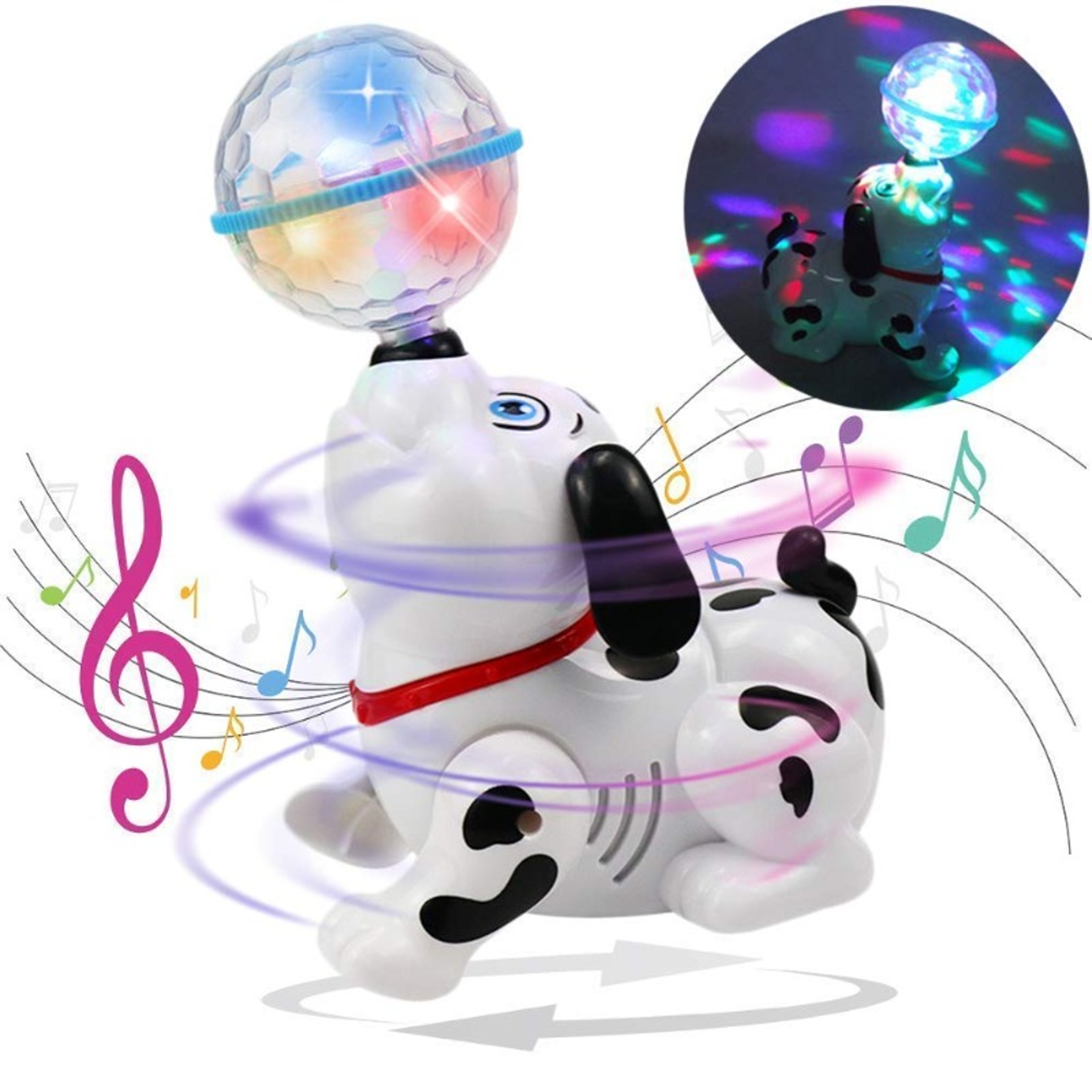 Dancing Dalmatian Dog with Ball, Colorful Flashing Lights, Spinning Toy for Small Babies & Toddlers – view 1