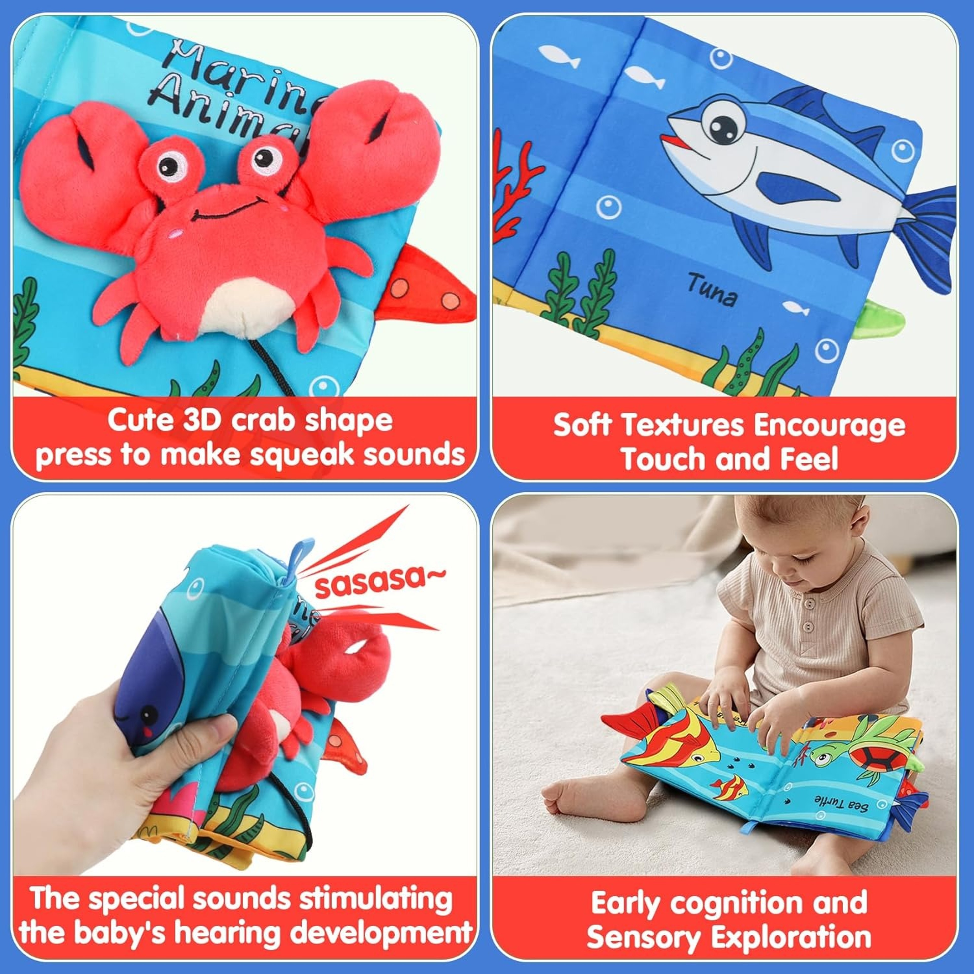 Crinkle Cloth Book, Baby Soft Books Toys, Marine Animal Tails for Infant, Interactive Stroller Soft Toys, Early – view 4