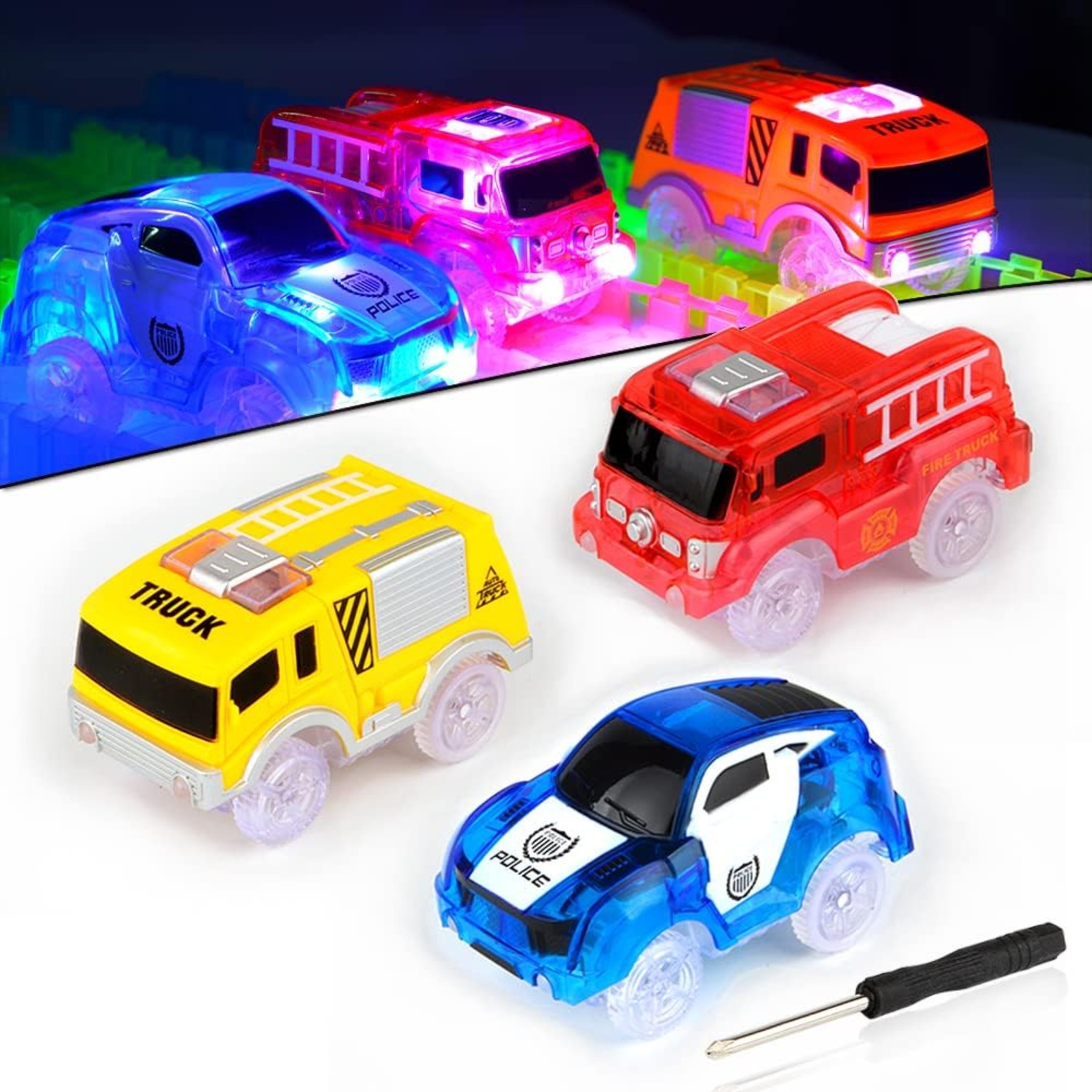 Tracks Cars Only Replacement Flex Race Cars Magic Tracks LED Lights Up For Kids Glow In The Dark Ca 0