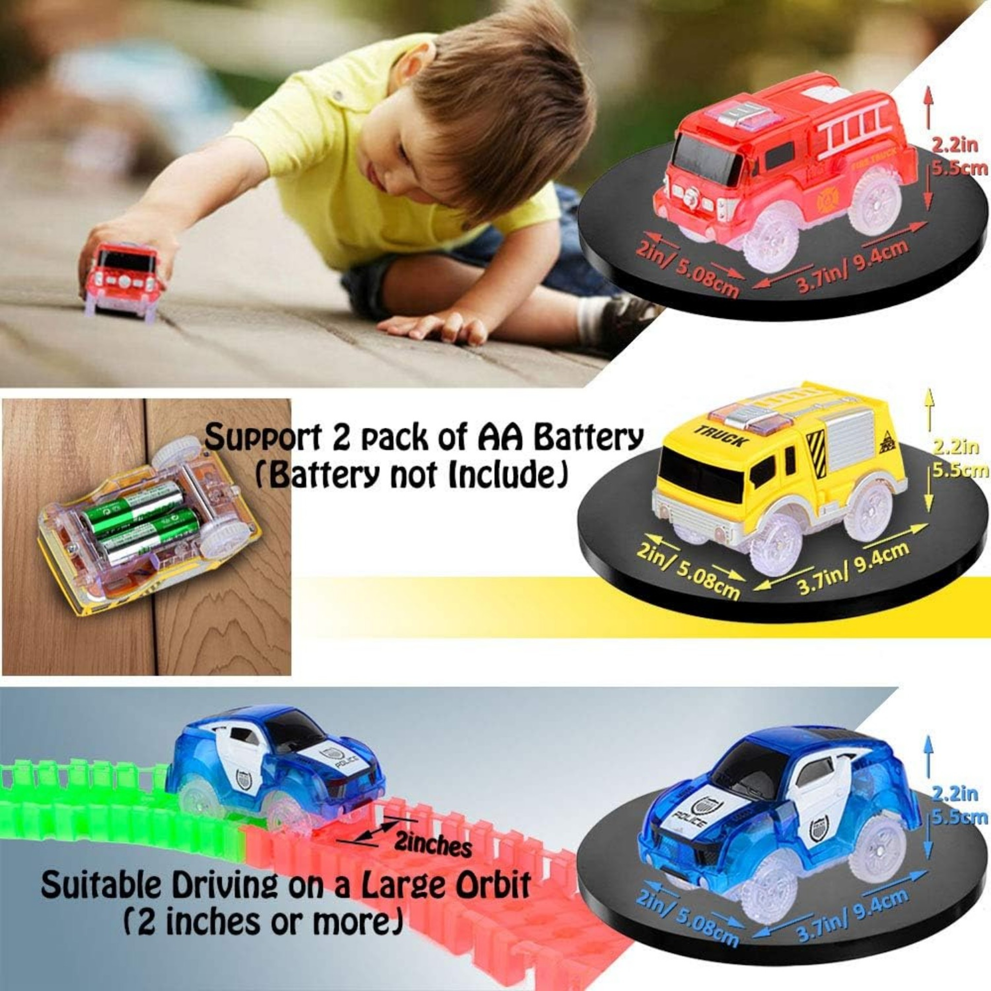 Tracks Cars Only Replacement Flex Race Cars Magic Tracks LED Lights Up For Kids Glow In The Dark Ca 3