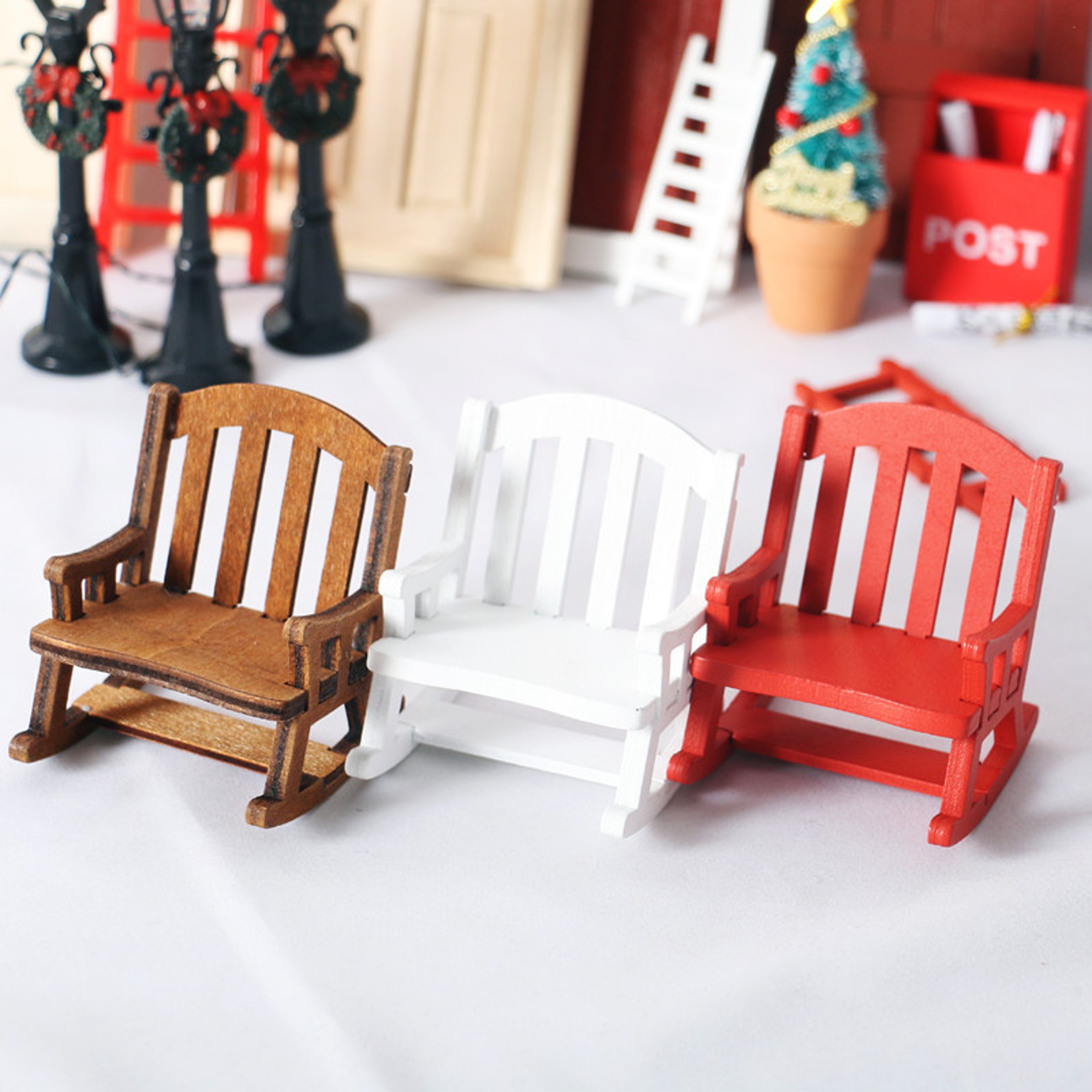 Tiny Mini Swing Rocking Chair Model Toys Decor Scale Wooden – view 6