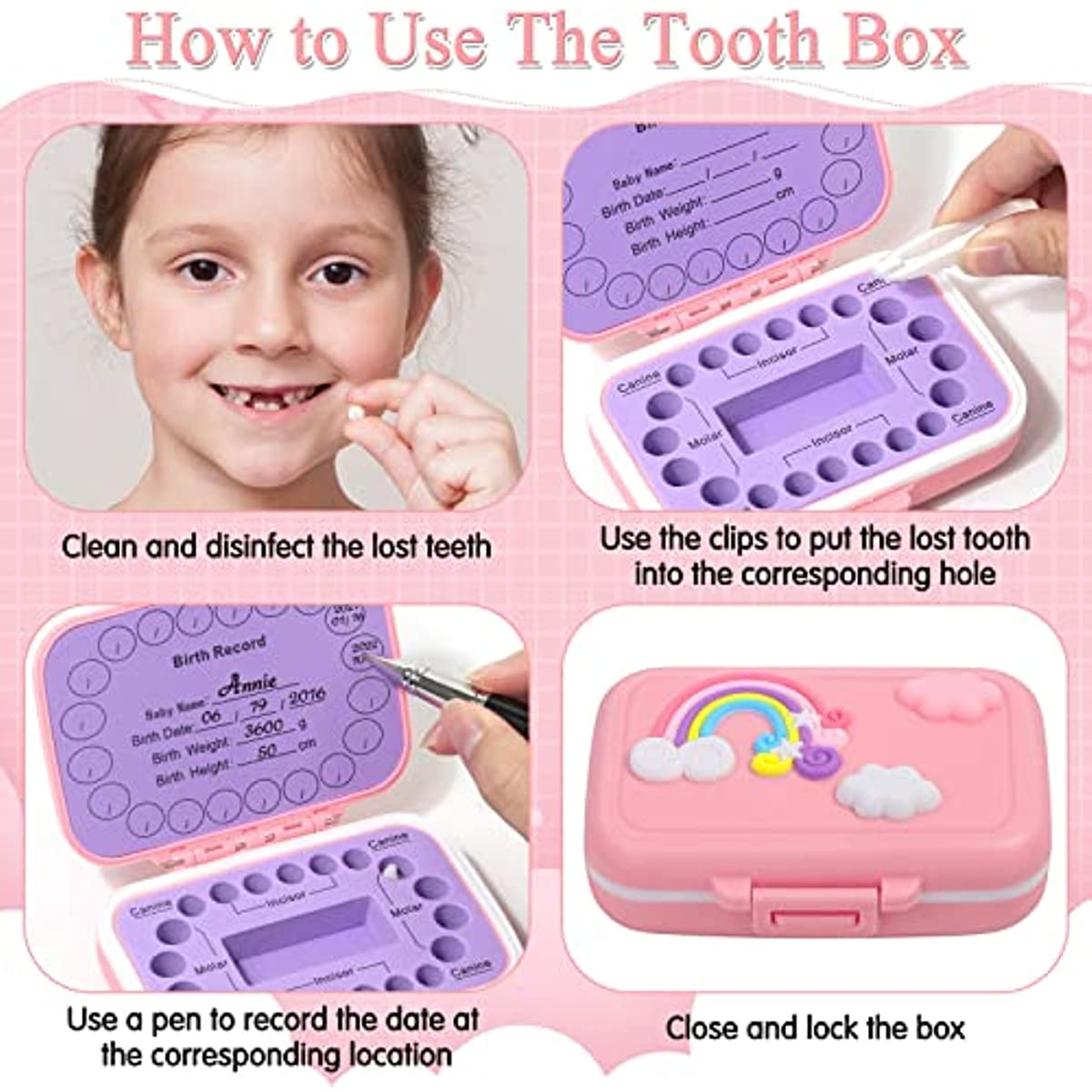 Baby Teeth Keepsake Box, Colored Tooth Holders, Teeth Lanugo Storage Saver for Boys Girls, Container Organizer for Lost – view 4